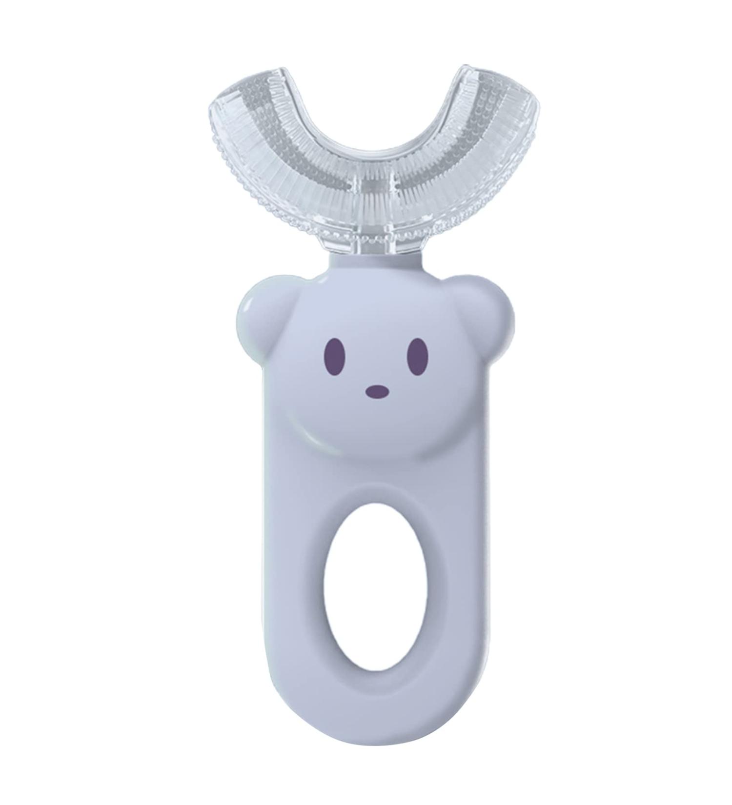 JENPECH Kids U-Shaped Toothbrush - Cartoon Bear Shape - Food Grade Soft Silicone Brush Head 360 Oral Teeth Cleaning Design for Toddlers and Children Blue - Buy Online on GoSupps.com