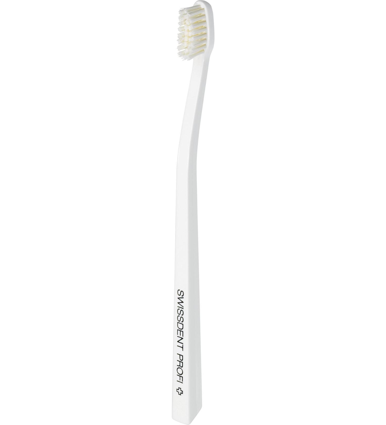 SWISSDENT PROFI WHITENING toothbrush with soft bristles in patented spoon shape for cleaning difficult areas White