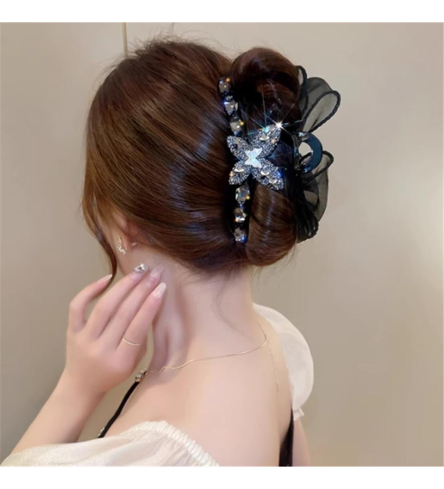 LNYHLXS Organza diamond encrusted grab clip large shark clip hair clip female back of the clip headwear - Buy Online on GoSupps.com