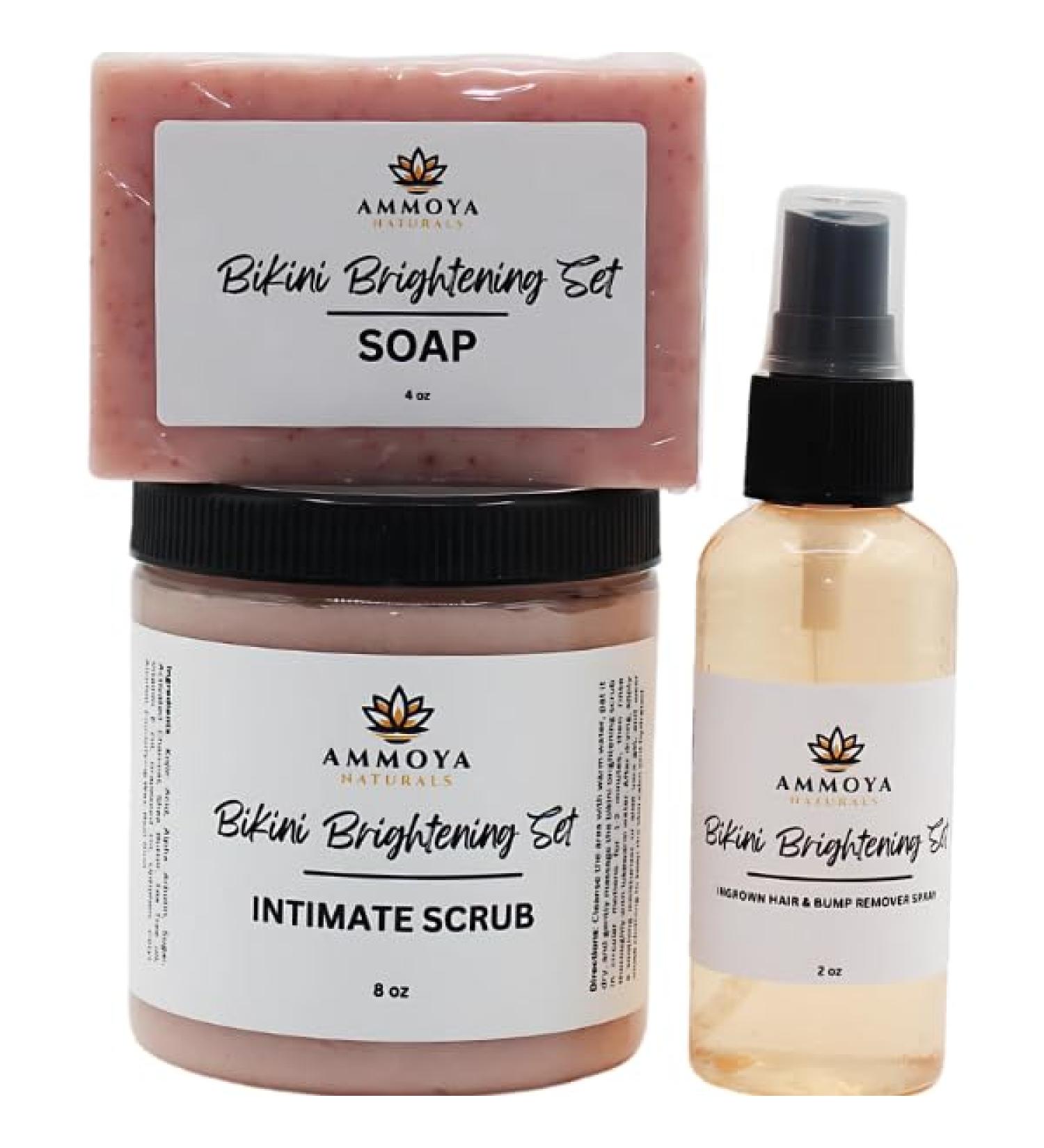 Ammoya Naturals Bikini Glow Set 3-Piece Brightening Kit with Soap Exfoliating Scrub & Refreshing Spray Smooth Soft & Radiant-Looking Skin - Buy Online on GoSupps.com