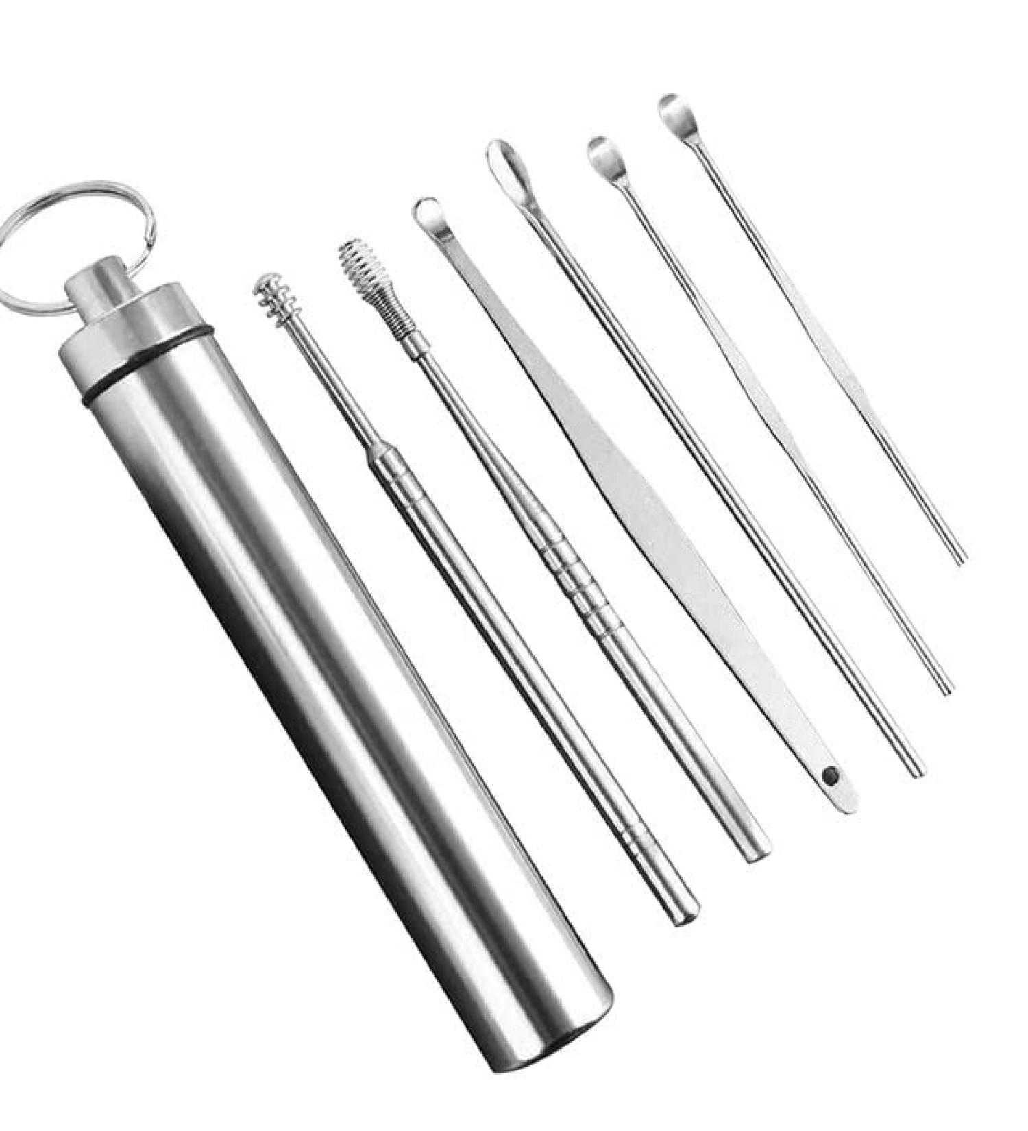 6Pcs Stainless Steel Ear Wax Remover Tool Set - Portable Spiral Turn Ear Pick & Collector Spoon - Color H - Buy Online on GoSupps.com