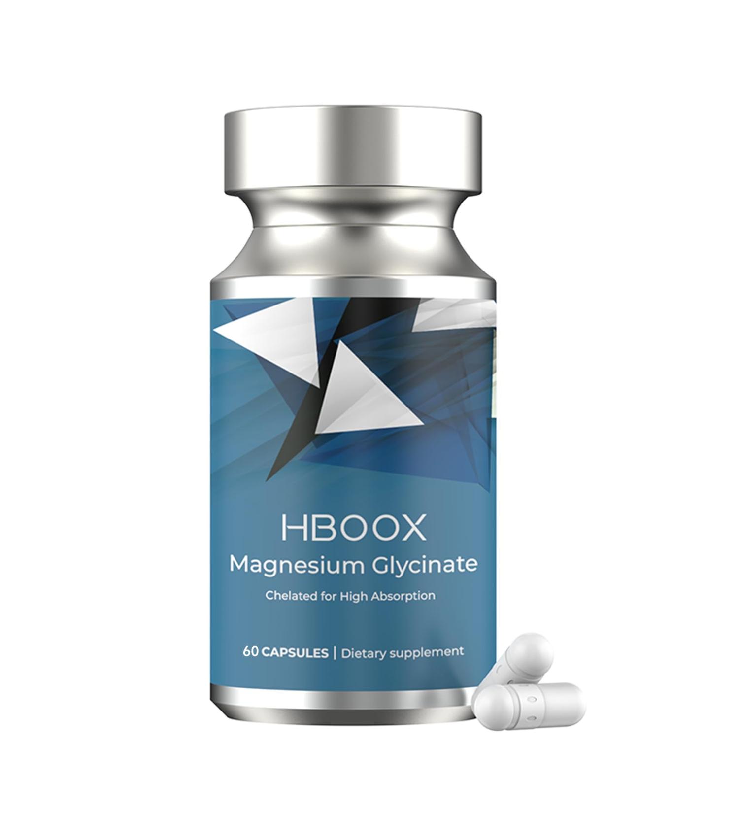 HBOOX Magnesium Glycinate Chelated Supplement 60 Capsules High Absorption Formula for Stress Relief Blood Pressure Support - Buy Online on GoSupps.com