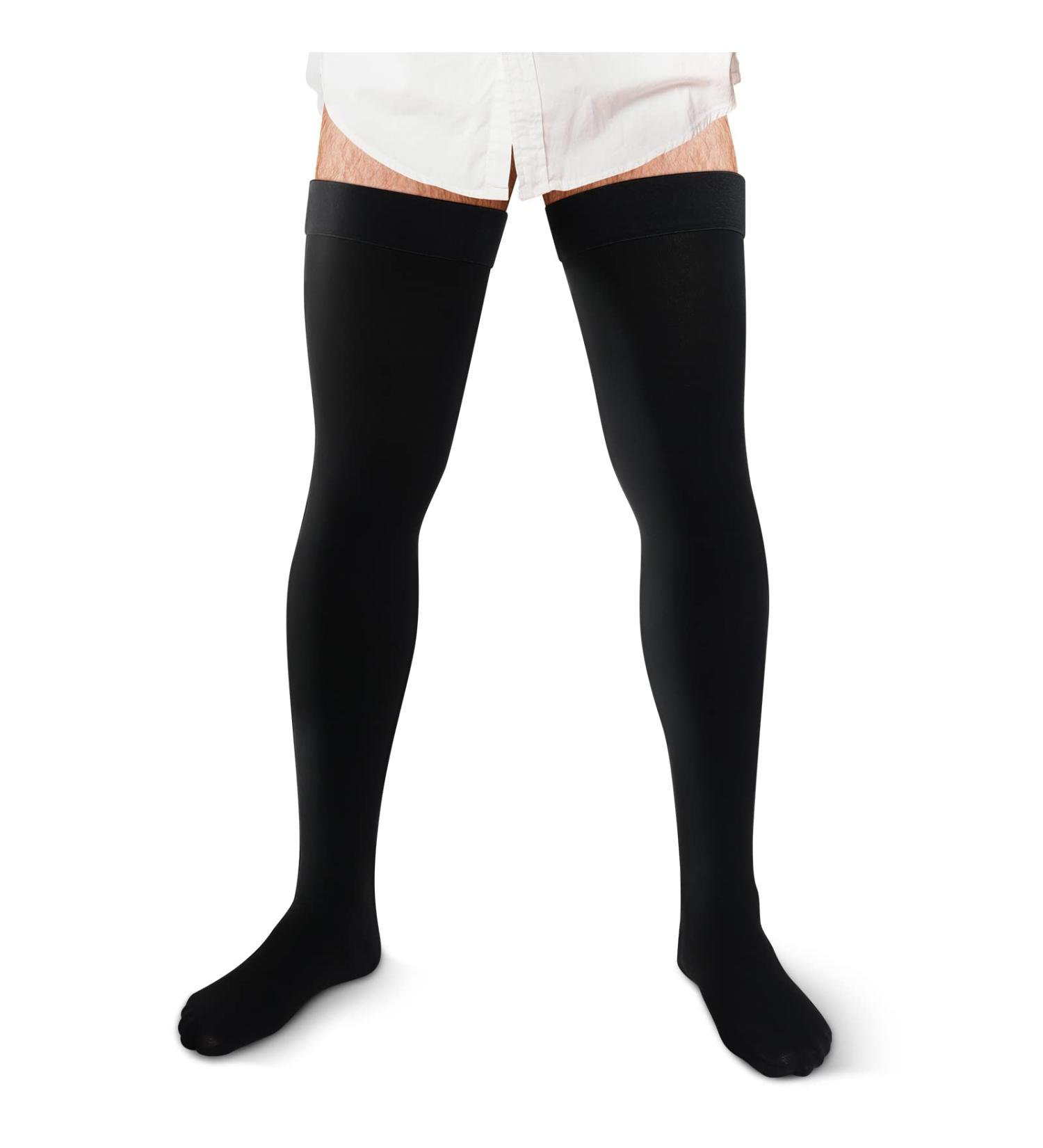 Men's Black Thigh High Compression Socks 20-30 mmHg for Swelling | Compression Stockings - Buy Online on GoSupps.com