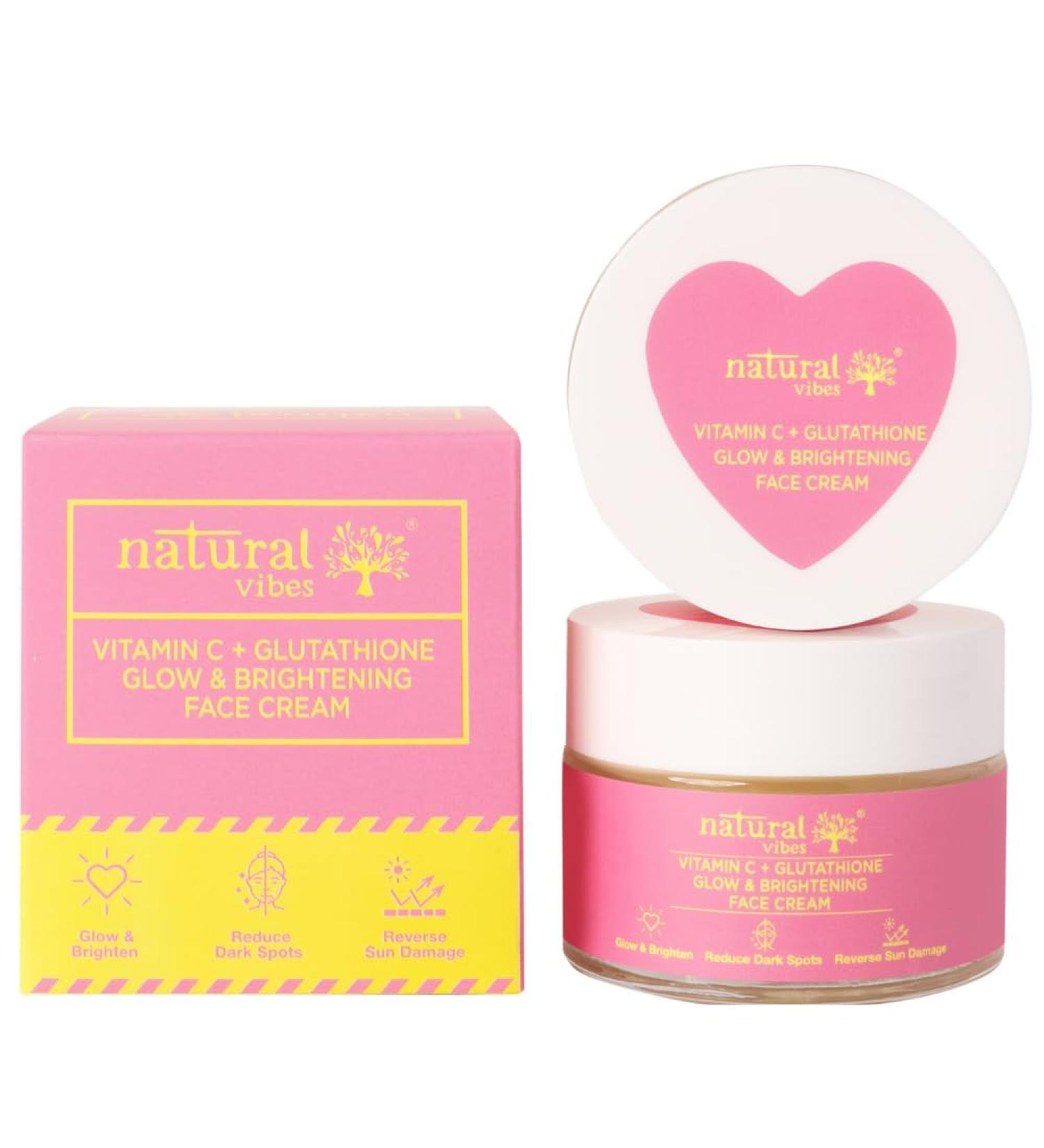 Natural Vibes Vitamin C + Glutathione Face Cream for Radiant Skin | Day & Night Use | 50g | All Skin Types - Buy Online on GoSupps.com