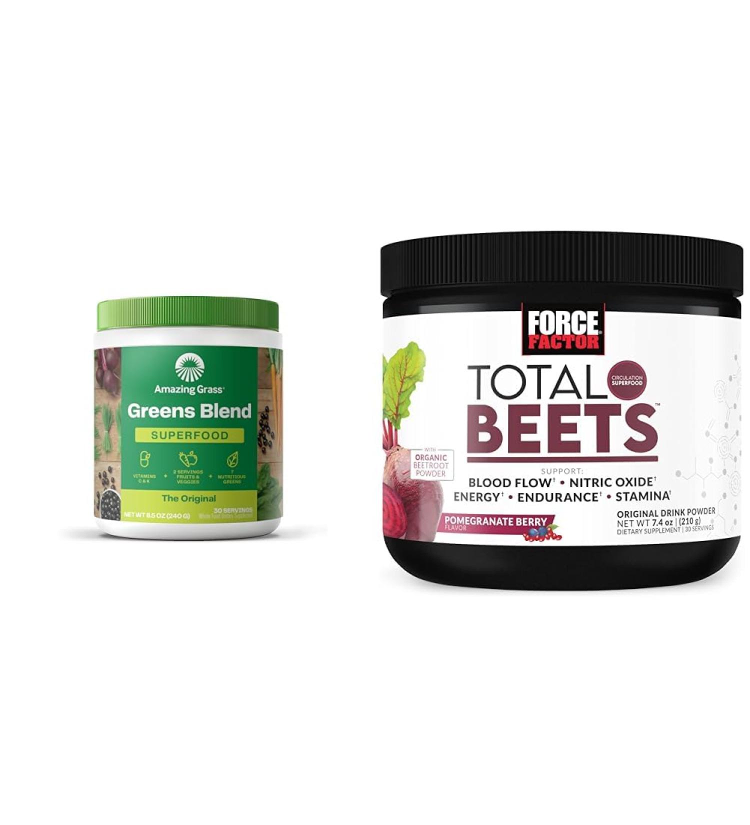 Amazing Grass Greens Blend Superfood: Super Greens Powder Smoothie Mix for Boost Energy & Force Factor Total Beets Drink Mix Superfood Powder with Nitrates to Support Circulation Blood Flow - Buy Online on GoSupps.com