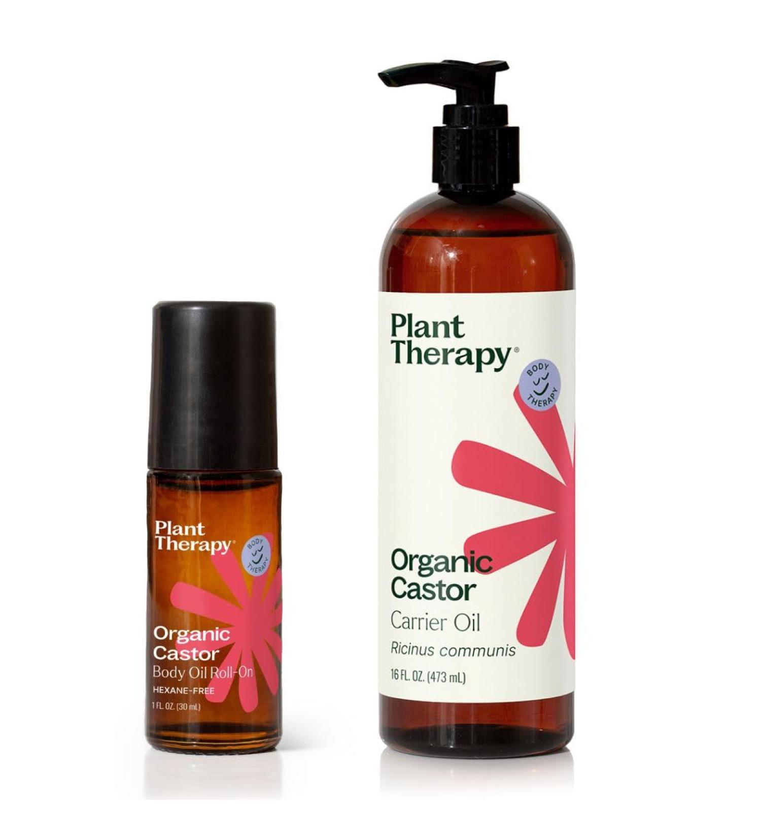 Plant Therapy Organic Castor Oil Roll On 30 mL (1 oz) Convenient Mess-Free Body Oil Roll-on for Easy Application & Castor Oil USDA Organic Cold Pressed 16 oz Refill Bottle - Buy Online on GoSupps.com
