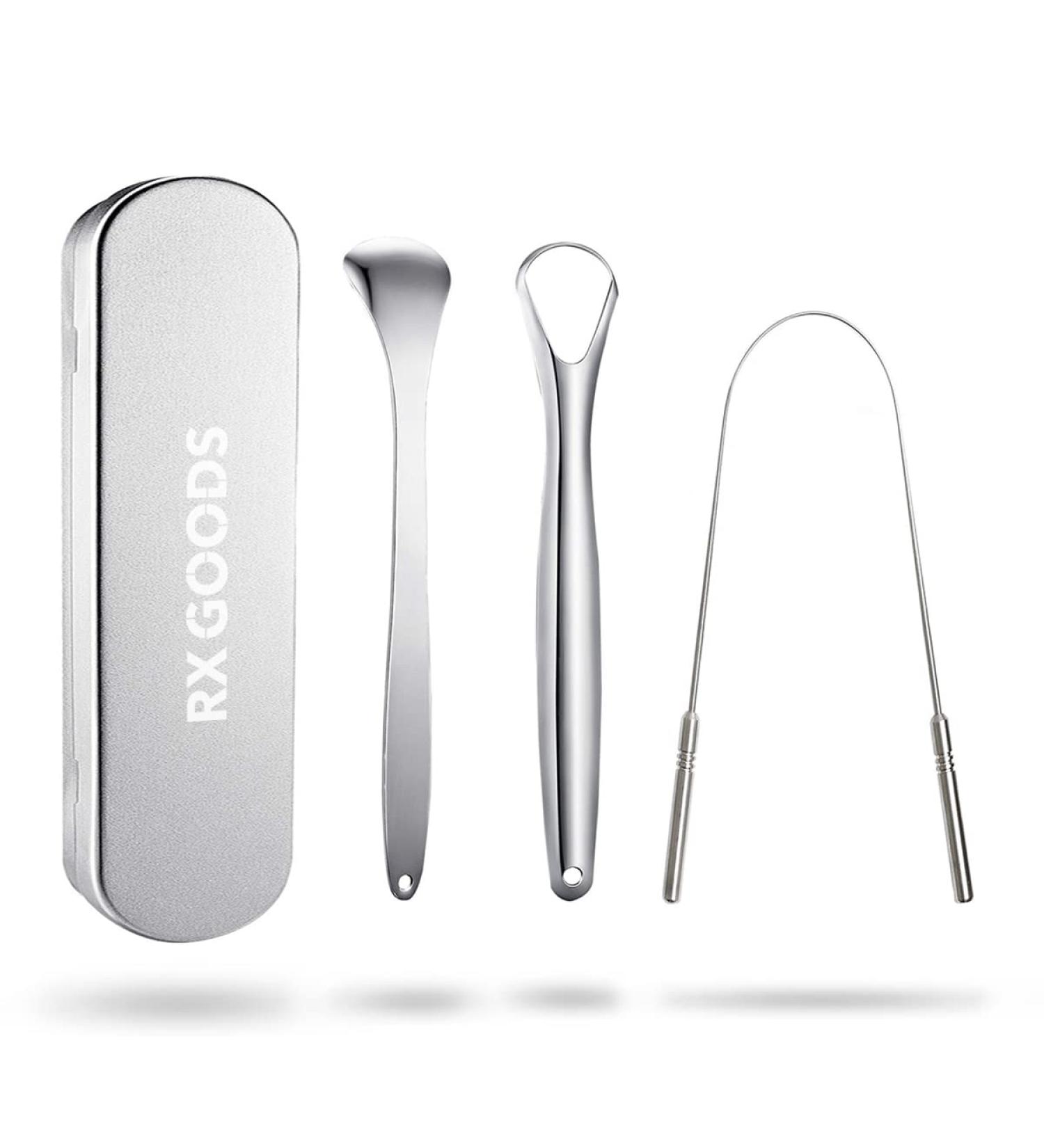 RX Goods Stainless Steel Tongue Schaber for Oral Care - 4 pieces - Tongue cleaner tongue brush & tongue scraper - durable & reusable