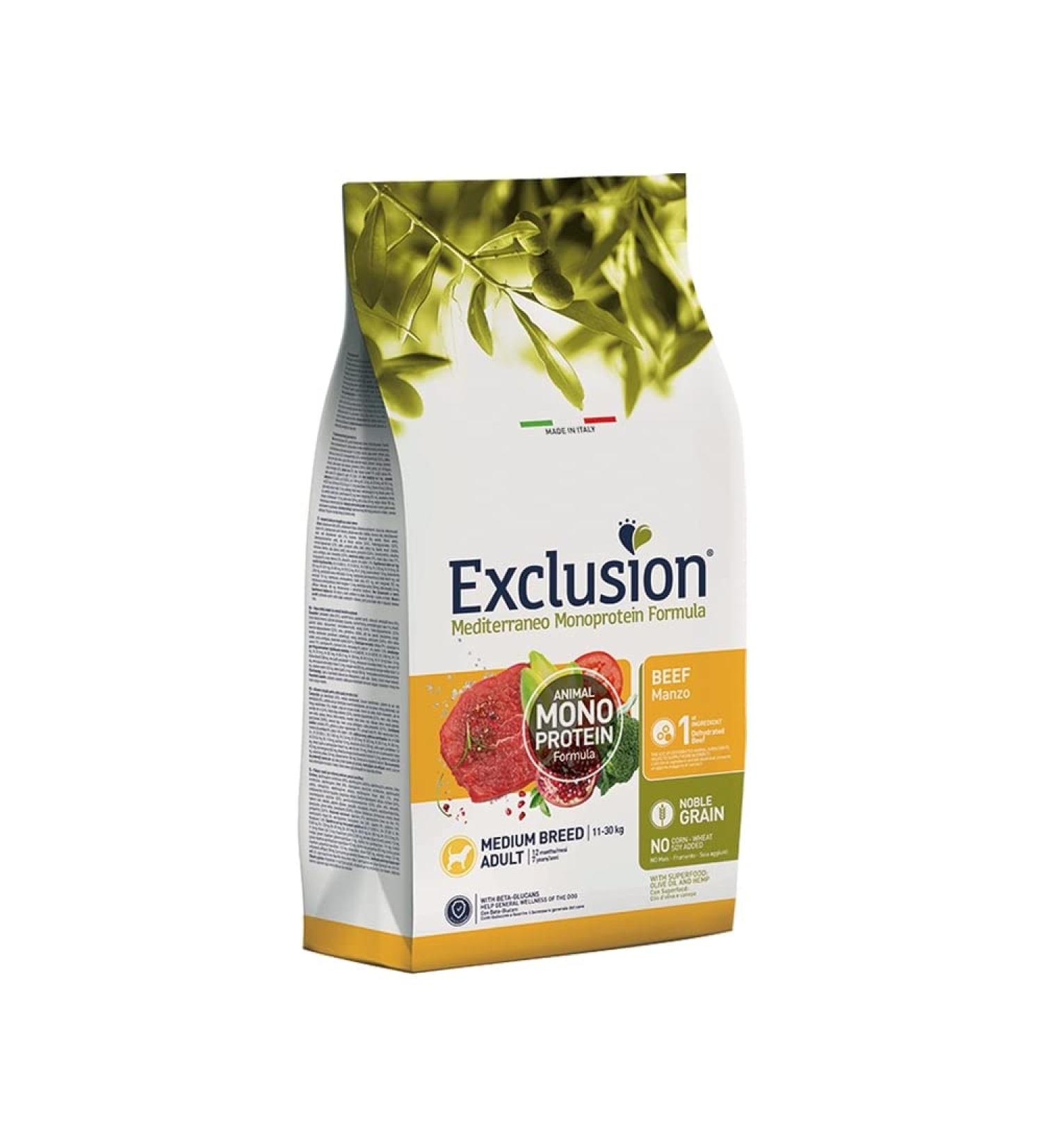 CROQUETTES EXCLUSION MEDITERRANEAN SINGLE PROTEIN NOBLE GRAIN ADULT MEDIUM BEEF. 3KG