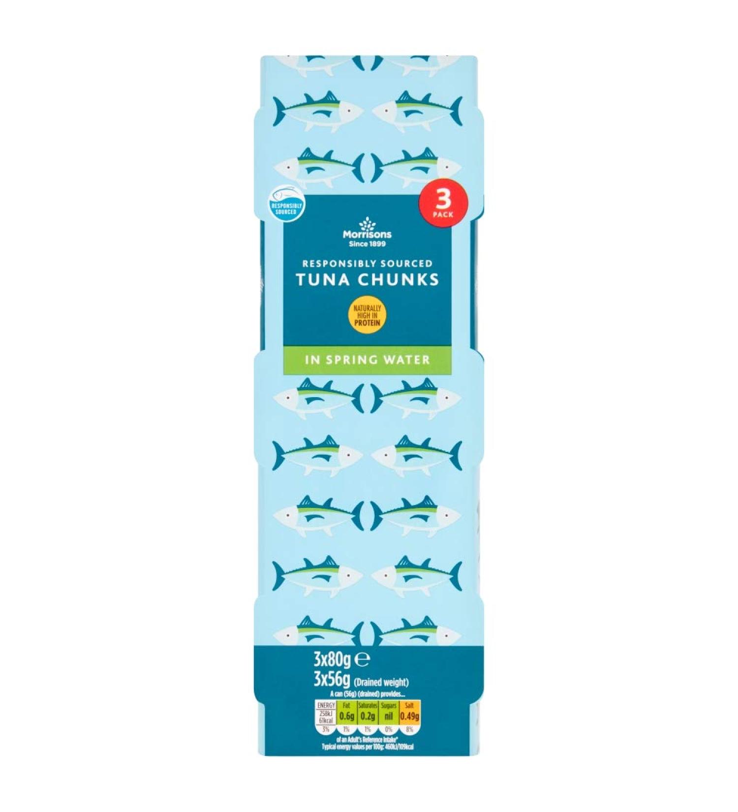 Morrisons Fad Free Tuna Chunks in Spring Water 3 x 80g