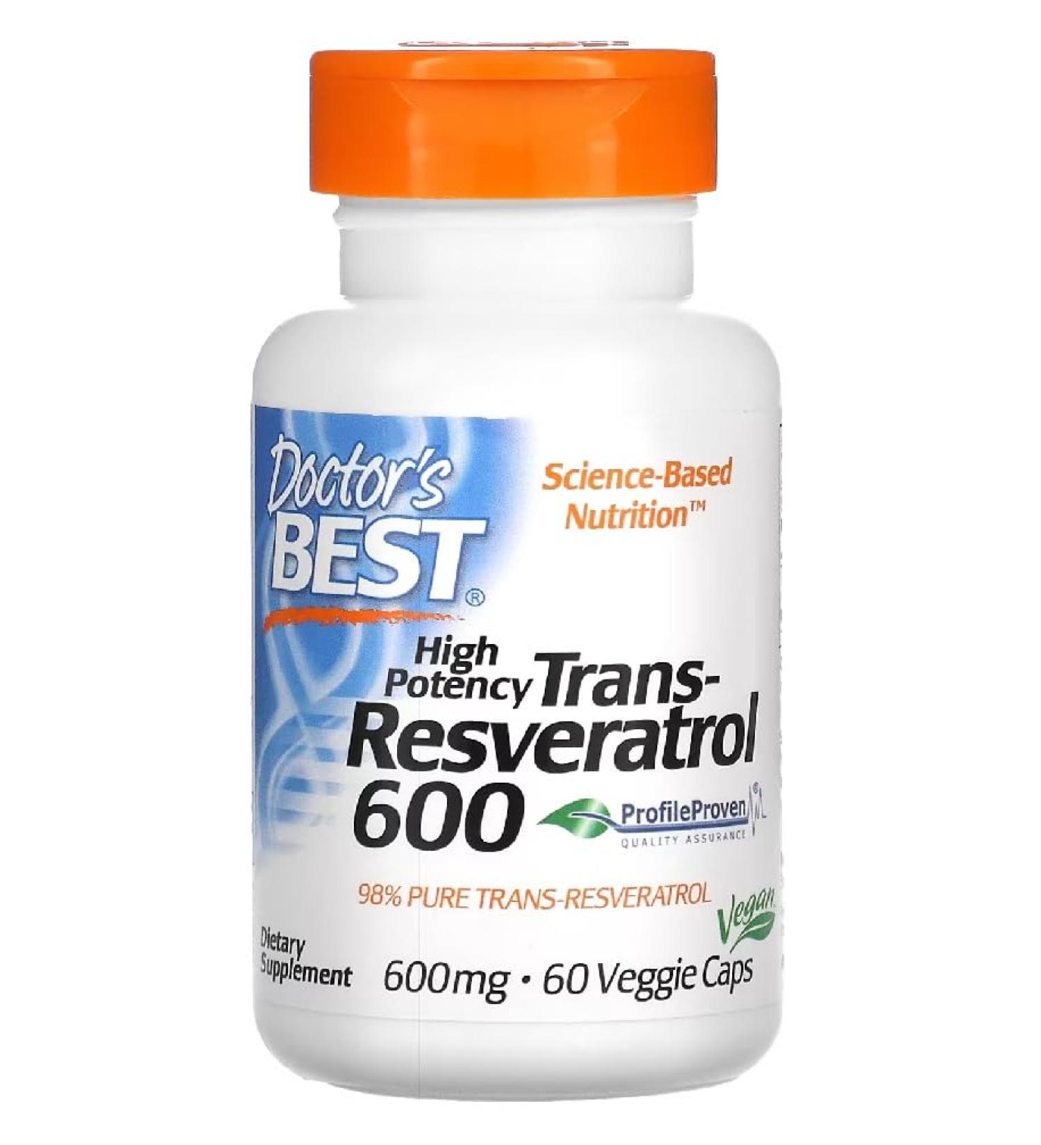 Doctors Best Trans-Resveratrol 600 | Antioxidant Support Supplement - 60 Capsules | Shop Internationally - Buy Online on GoSupps.com