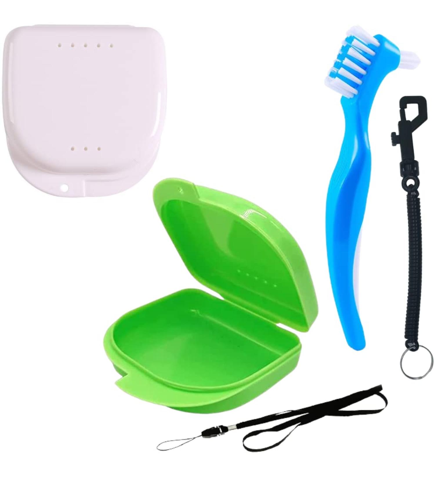 Zanspangenbox Set: 5 Press Brushes & Braces with Cord Band | Carabiner for Kids | Portable Denture Brush & Container (Green & White) - Ideal for On-the-Go Dental Care - Buy Online on GoSupps.com
