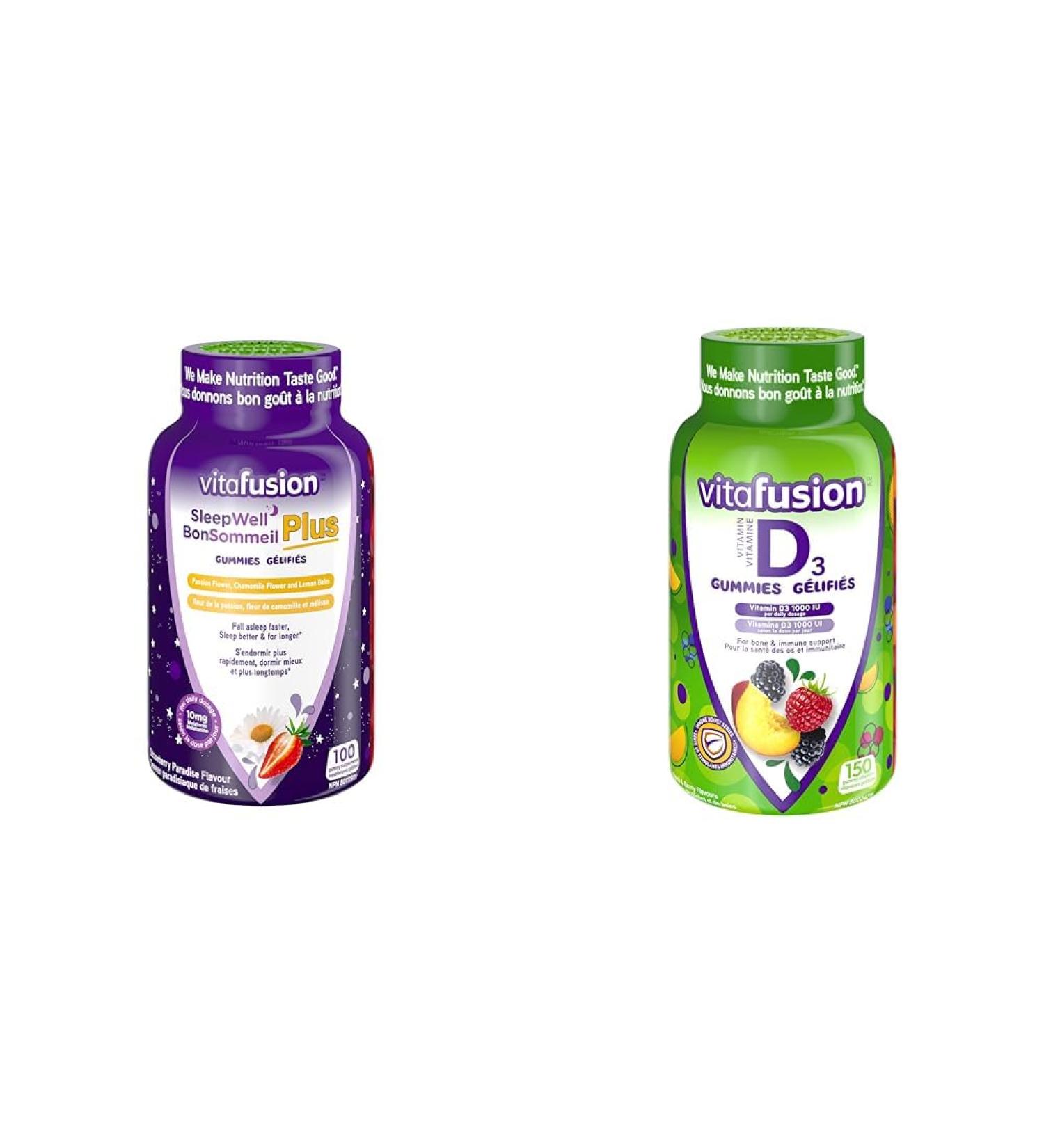Vitafusion Sleepwell Plus Adult Vitamin Gummies 10mg Melatonin Per Daily Dose & D3 Adult Vitamin Gummies 1000 IU Vitamin D3 Daily Dose Supports Bones & Teeth* 150 Count - Buy Online on GoSupps.com