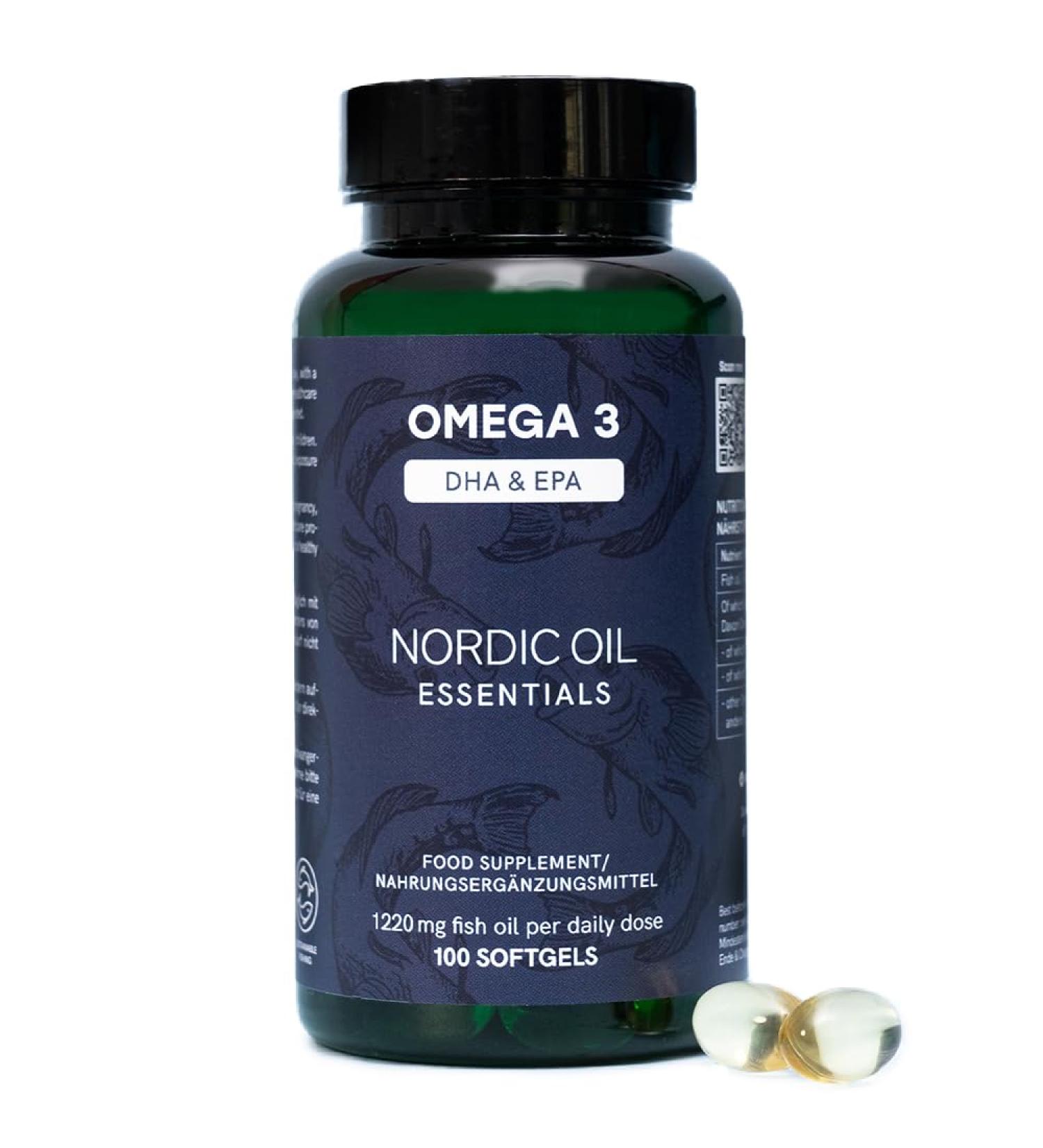 Omega 3 100 Capsules 1220mg | DHA & EPA Omega 3 Fatty Acids High Bioavailability | Highly Dosed Natural Omega 3 Fish Oil for Cognitive and Cardiovascular Support | Nordic Oil - Buy Online on GoSupps.com