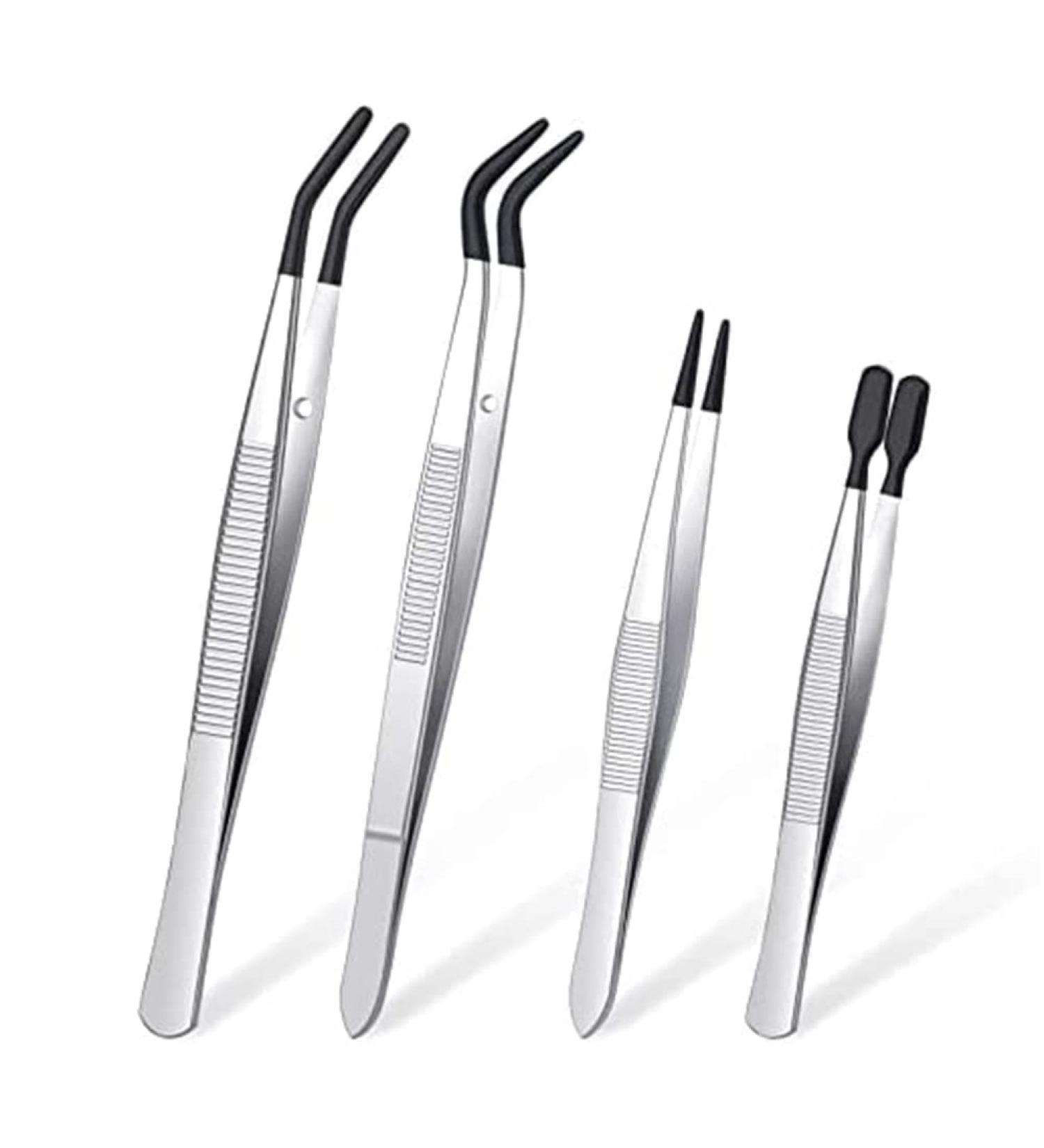 4-Piece Rubber Tip Tweezers Set - PVC-Coated Precision Tweezers for Safe Grip & Versatile Use - Buy Online on GoSupps.com