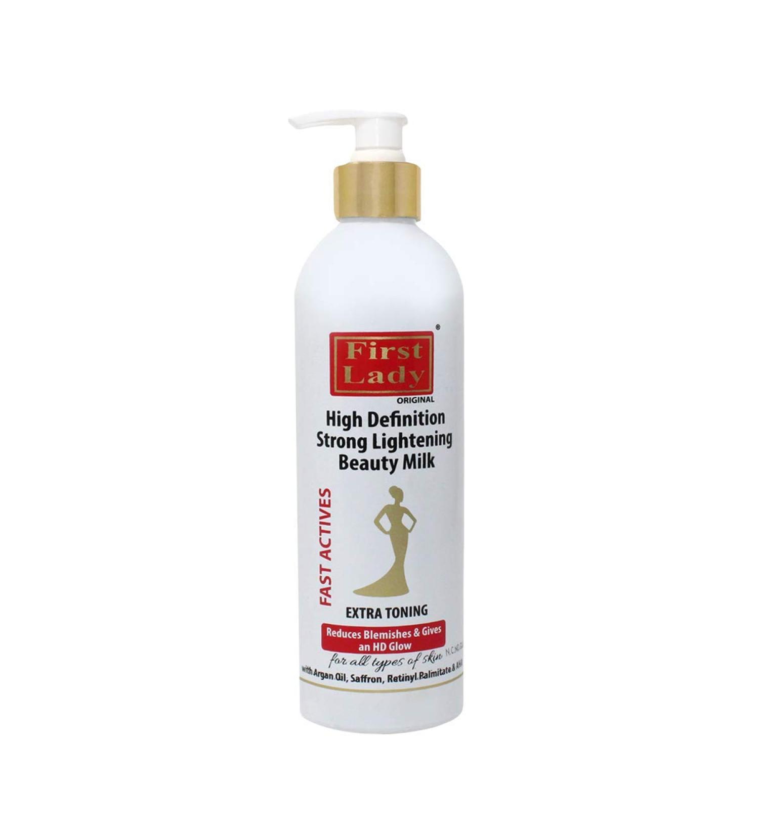 First Lady Premium High Definition Strong Skin Lightening Beauty Milk Body Lotion 500 ml with argan oil saffron and AHA