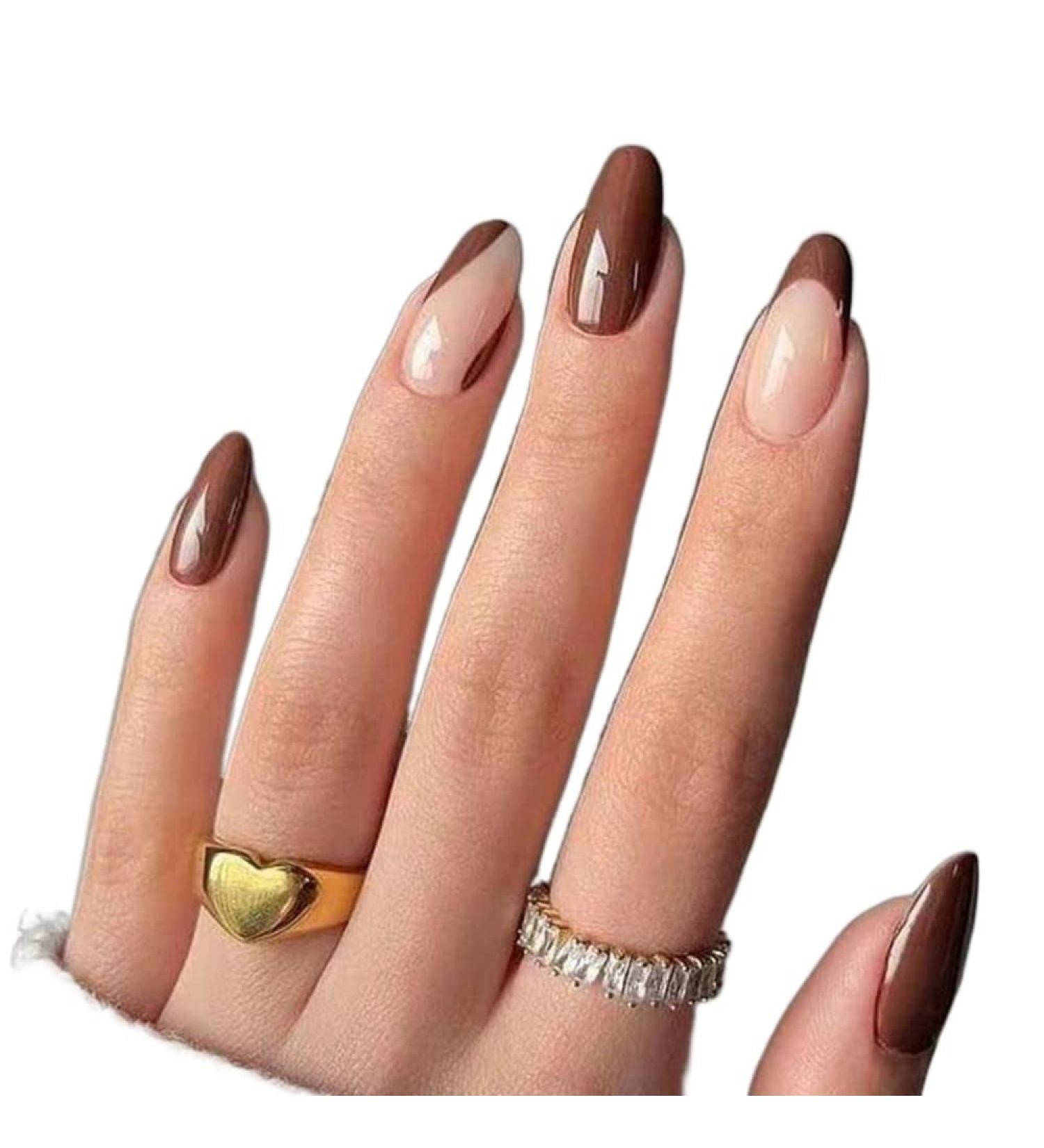 24 Pieces Oval Head Fake Nails Pink Almond Faux Fake Nails with Glue Full Coverage Nail Tip Press Nails (Color : 11) - Buy Online on GoSupps.com