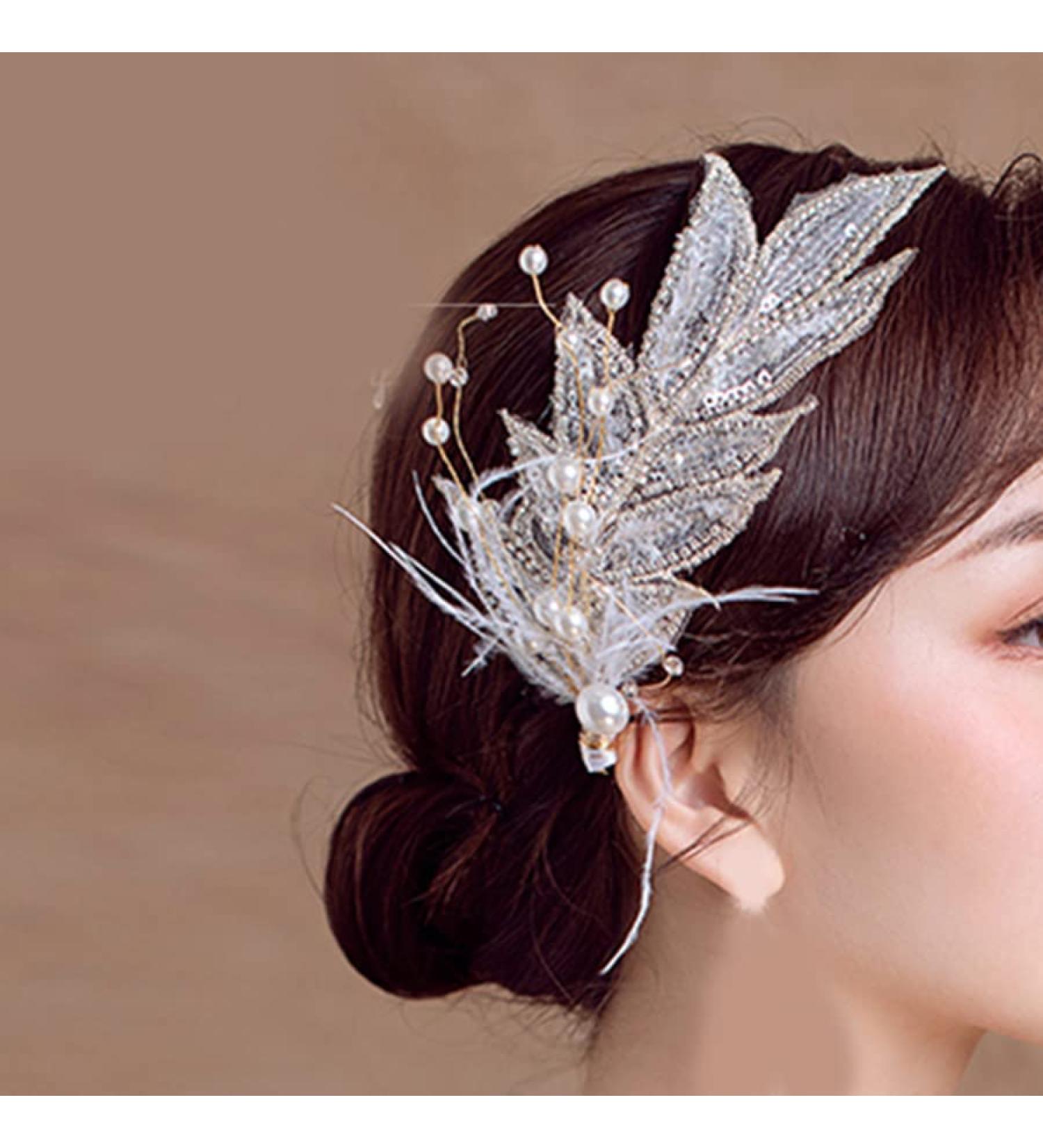 fdsmall Bride Headpieces Hair Barrette Pearl Feather Hair Piece Hair Pin Wedding Hair Accessories for Brides Bridesmaids Women and Girls - Buy Online on GoSupps.com