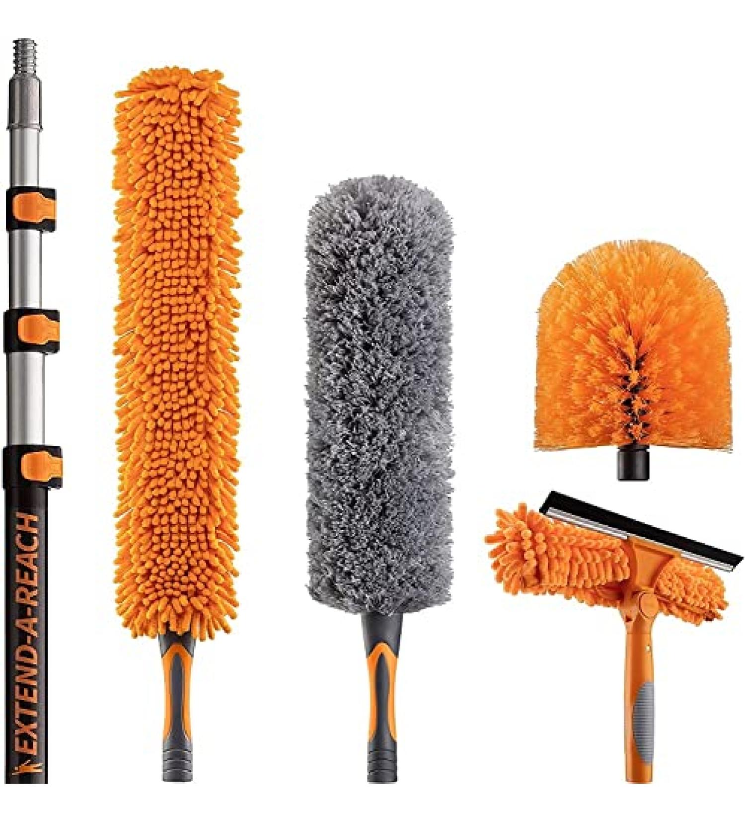 30ft High Reach Duster Kit with Extension Pole - Window Washer, Squeegee, Cobweb & Fan Blade Dusters - Telescopic Cleaning Set for High Ceilings - Buy Online on GoSupps.com