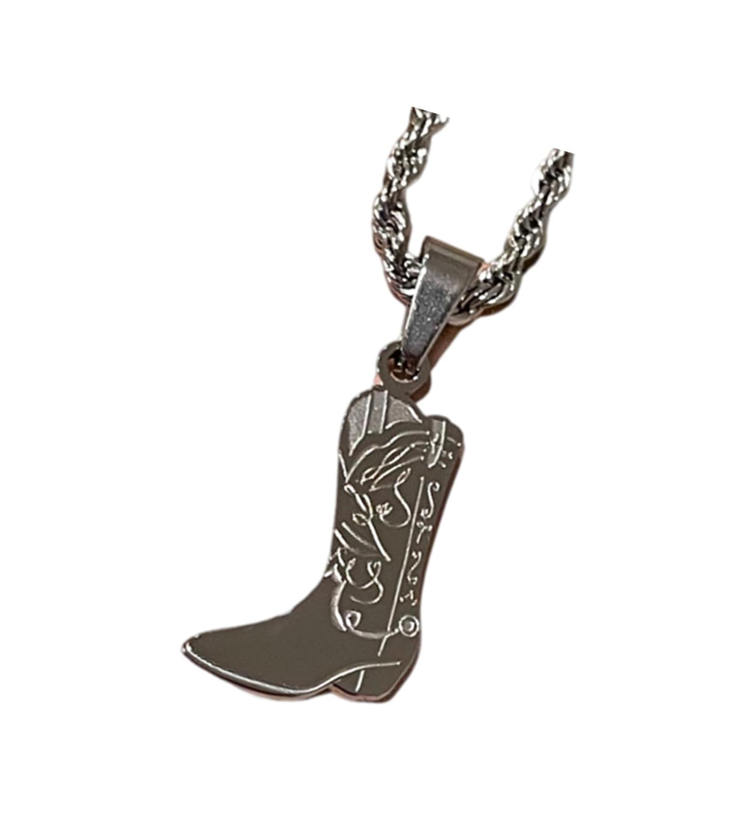 Oralgo Cowboy Boot Pendant Necklace - Unique Engraved Steel Color Jewelry for Sophisticated Style - Buy Online on GoSupps.com