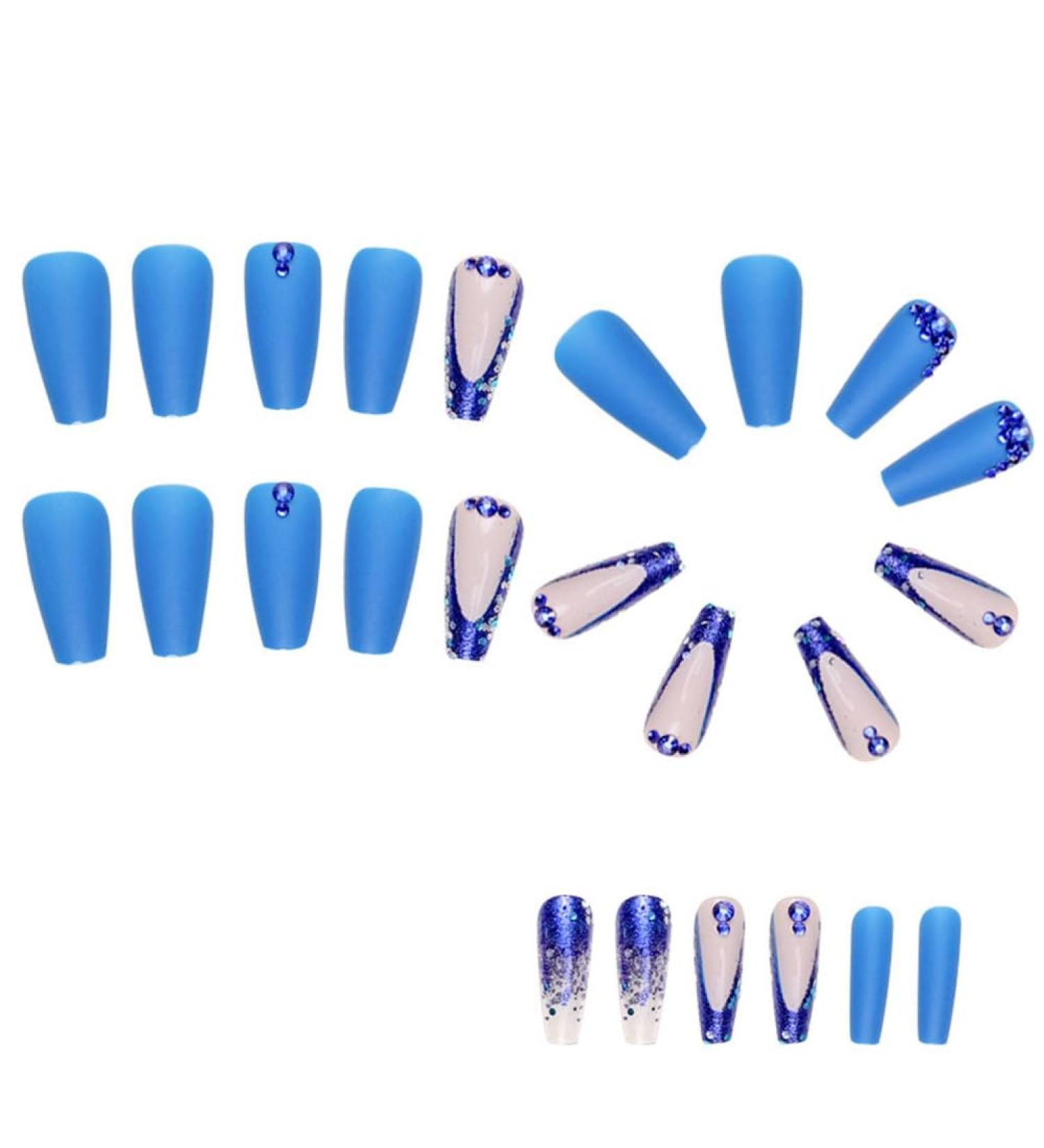 VENEKA Blue French Wearable Nails Wearable Press on Nails False Nail Tips Full Cover Nail Tips Art Finished Nails - Buy Online on GoSupps.com