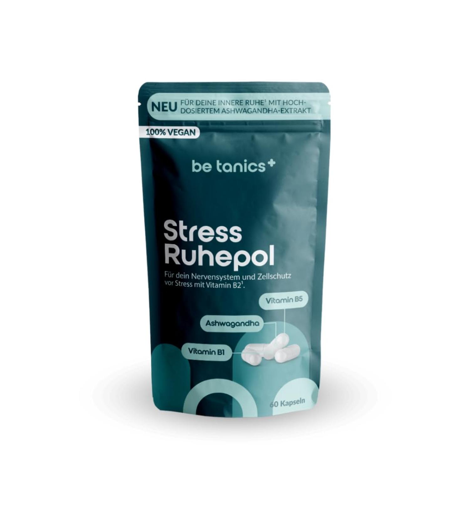 Be Tanics Stress Ruhepol - 60 Capsules for Nerve & Cell Protection | Vitamin B2 Dietary Supplement - Boost Your Wellbeing - Buy Online on GoSupps.com