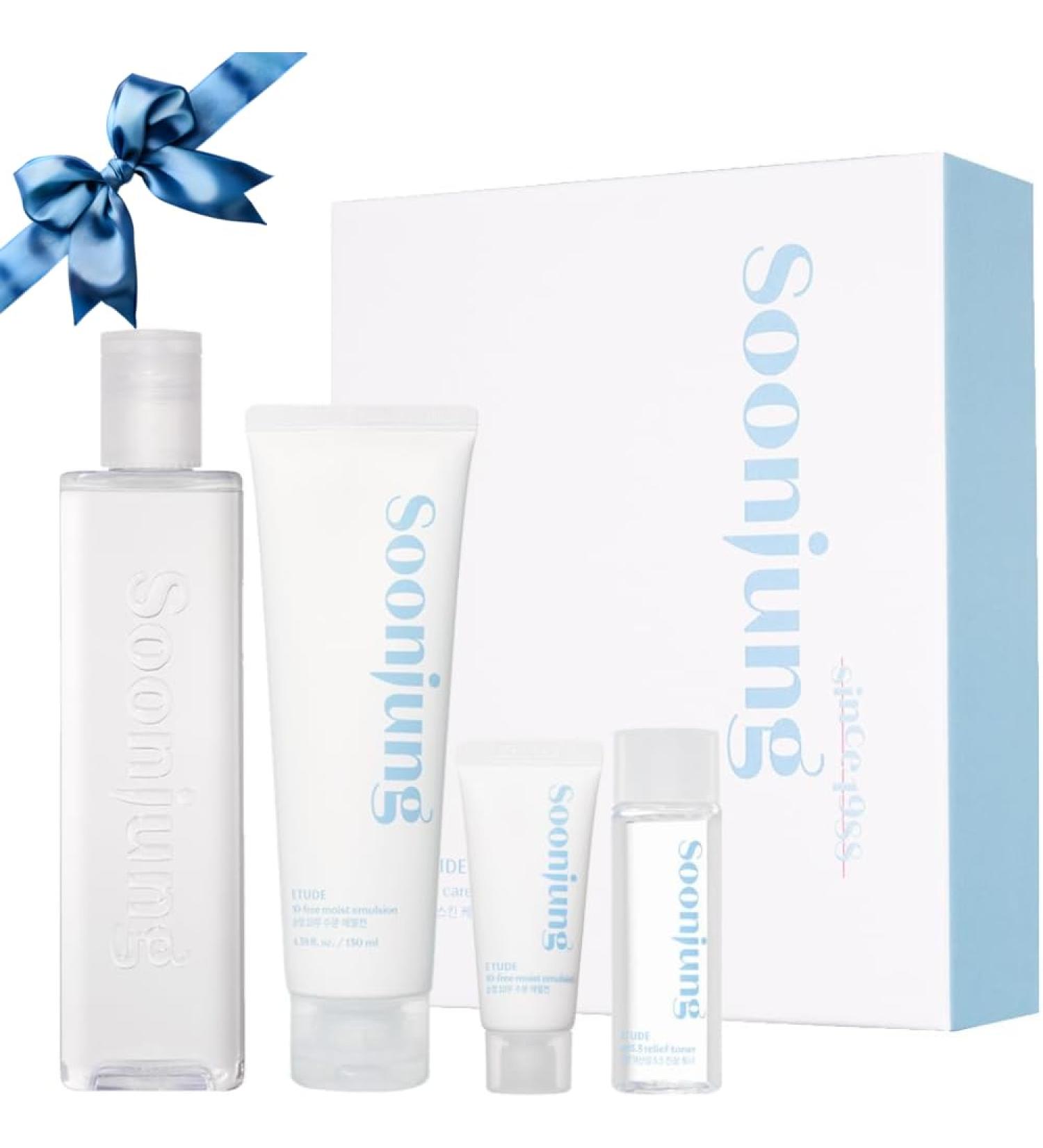 ETUDE SoonJung Skincare Set ph 5.5 Relief Toner 12.68 Fl Oz + 10-Free Moist Emulsion 5.07 Fl Oz Face Moisturizer for Sensitive Skin Soothing Care Perfect for Gift Korean Skin Care Beauty