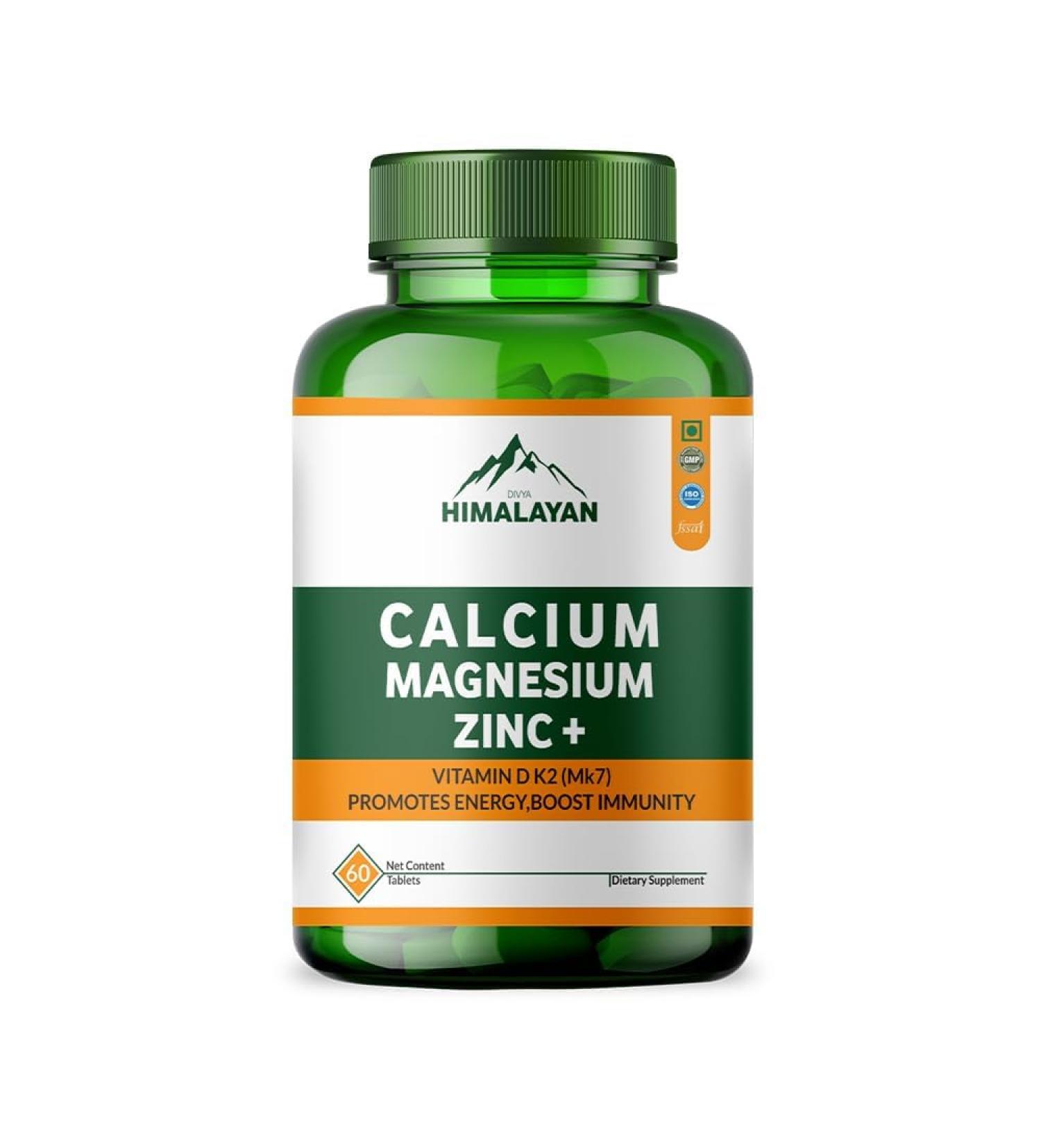 Divya Himalayan Calcium Magnesium Zinc Capsules with Vitamin D3 K2 & B12 | Calcium Supplement Capsules for Men & Women for Muscle Growth | Joint Support - 60 Veg - Buy Online on GoSupps.com