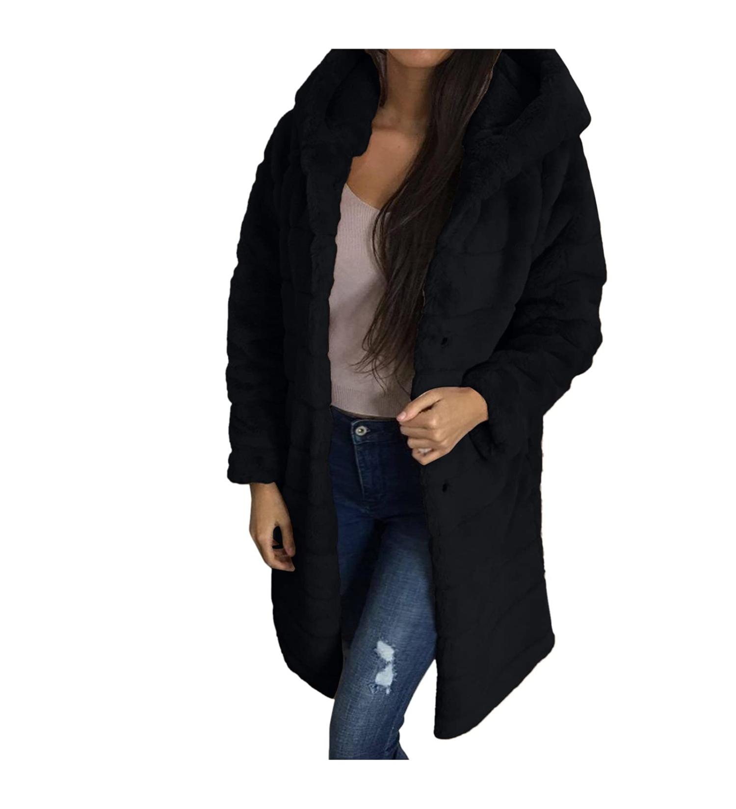 Shop Hanxiulin Women's Fleece Plush Jacket - Warm Windproof & Fashionable Winter Coat in Black - Buy Online on GoSupps.com