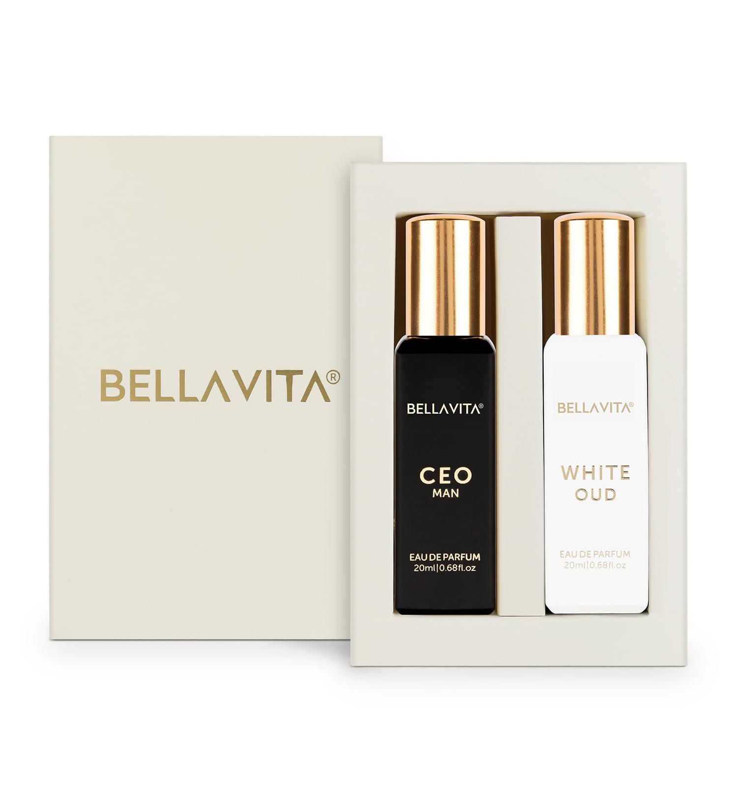 Bella Vita Luxury CEO Man & White Oud Unisex Perfume Combo with Tonka Agarwood & Orange | Woody Long Lasting EDP Fragrance Scent Pack of 2 20 ml Each