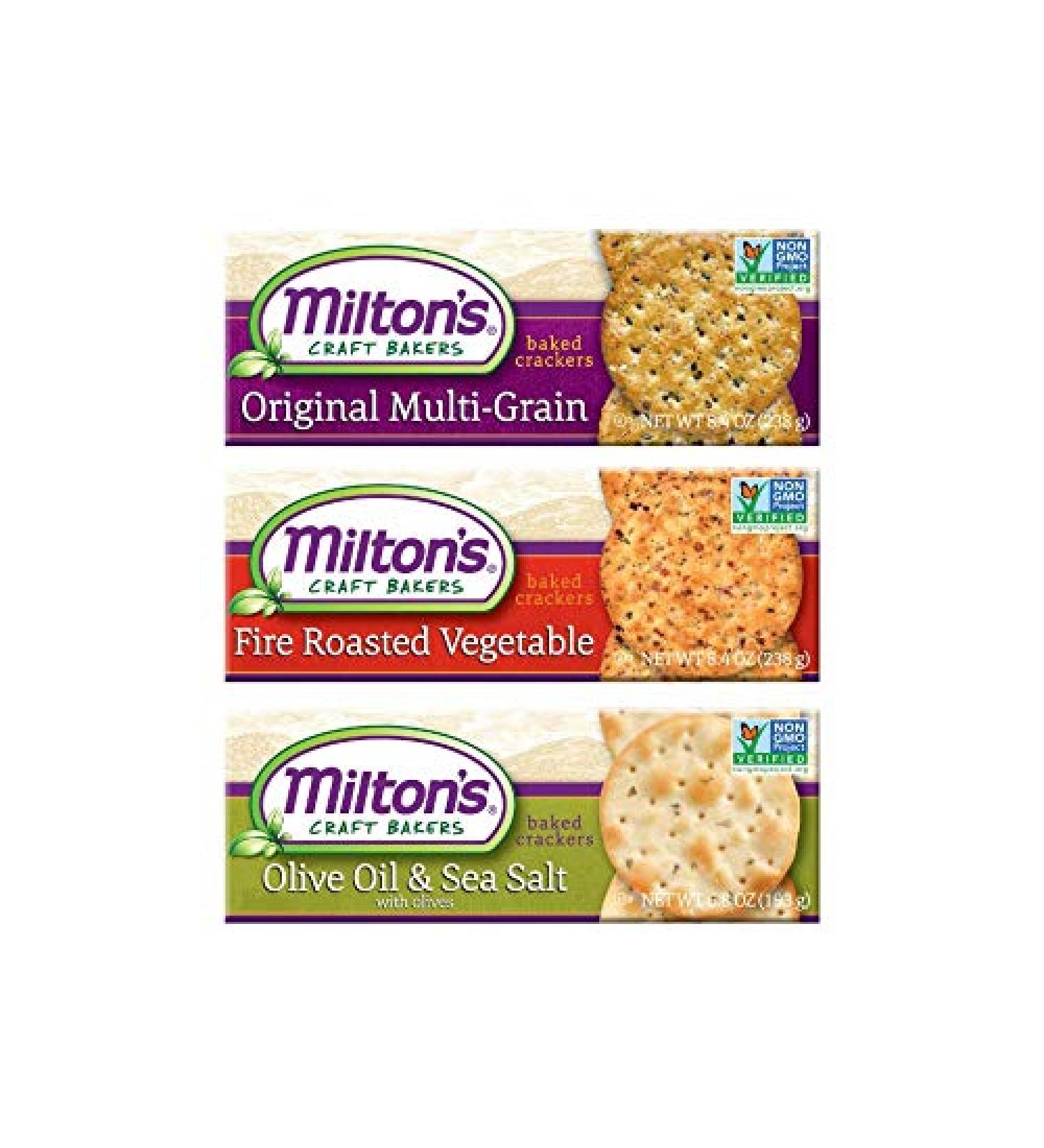 Milton's Gourmet Baked Crackers 3-Pack Variety Bundle - Original Multi-Grain, Fire-Roasted Vegetable, Olive Oil & Sea Salt 8.4 oz - Gluten-Free Snacks - Buy Online on GoSupps.com