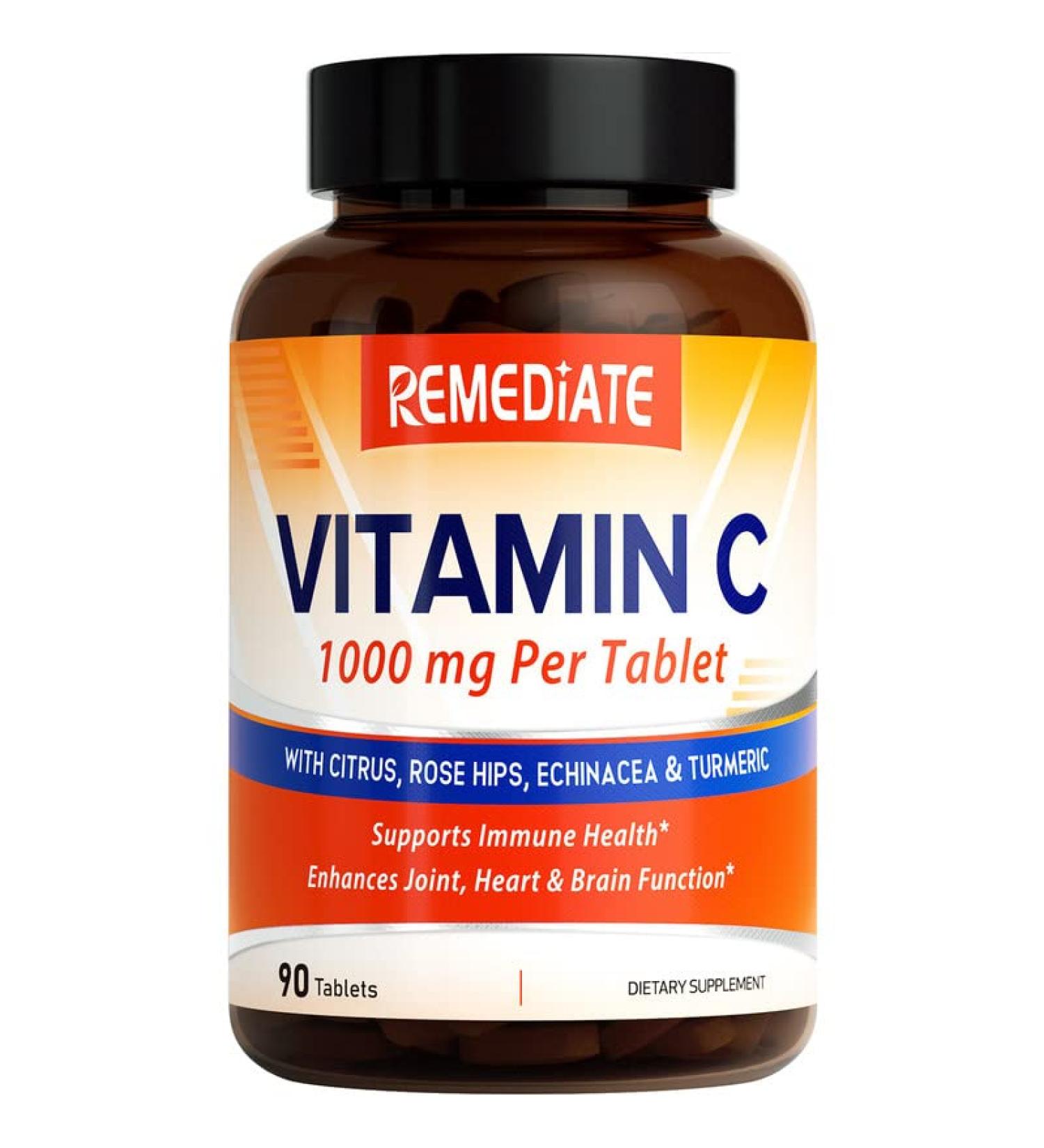 REMEDIATE Vitamin C 1000mg with Citrus Bioflavonoids, Rose Hips, Echinacea & Turmeric - Immune Support - 90 Vegan Tabs - Buy Online on GoSupps.com