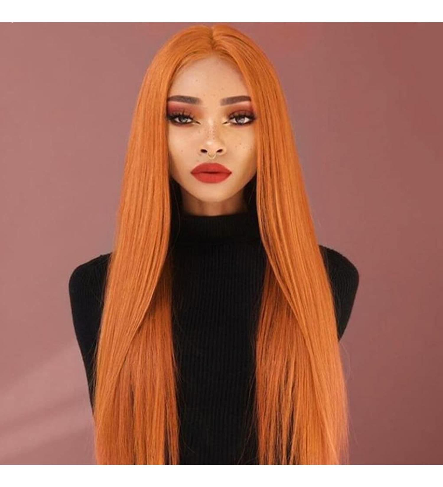 Rainbow Snow Ginger Orange Lace Front Wig for Women - 33 Heat Resistant Long Straight Synthetic Hair - Buy Online on GoSupps.com