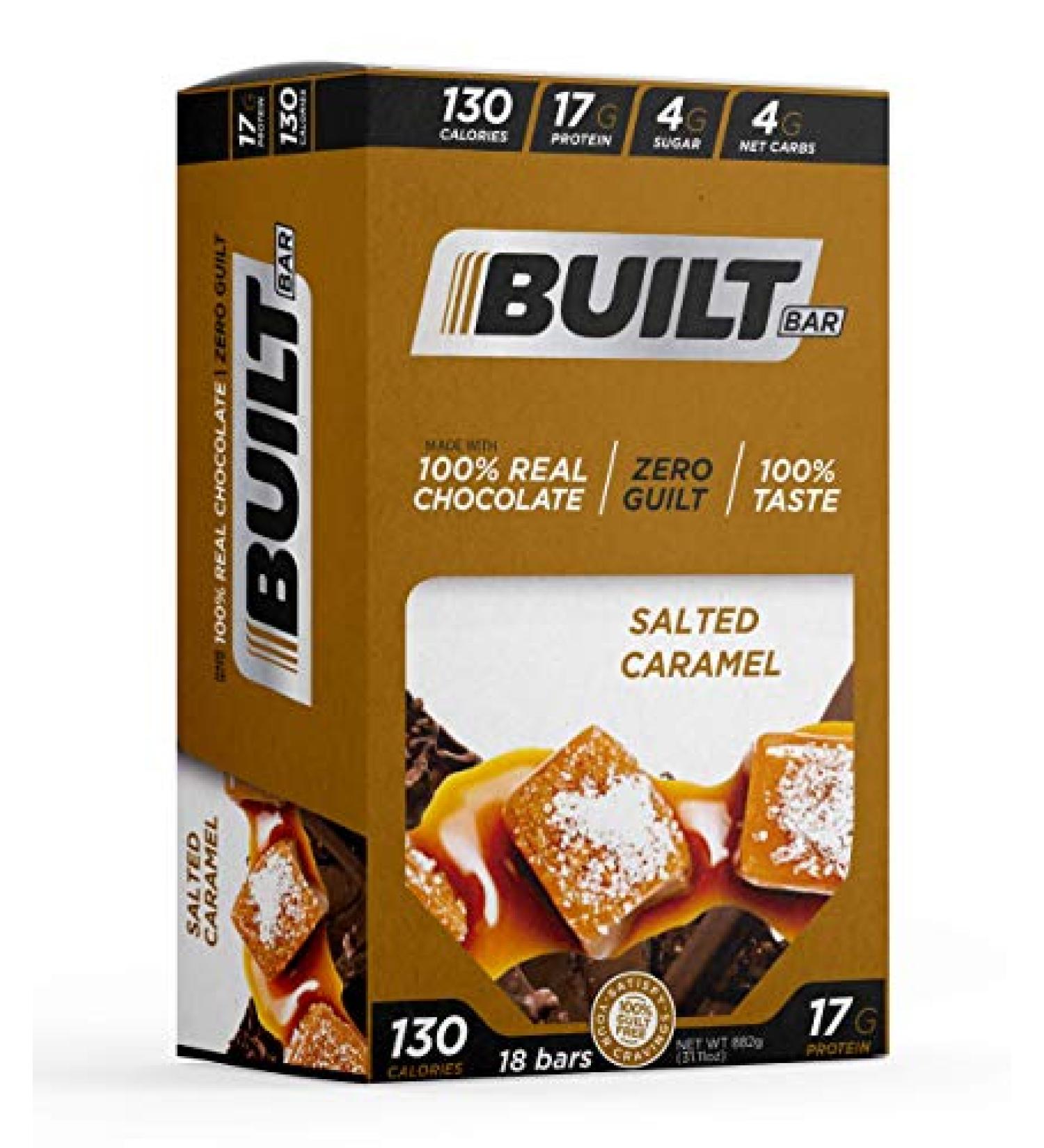 Built Bar 18 Pack - Salted Caramel Protein & Energy Bars | Gluten Free, High in Whey Protein, No Preservatives - Buy Online on GoSupps.com