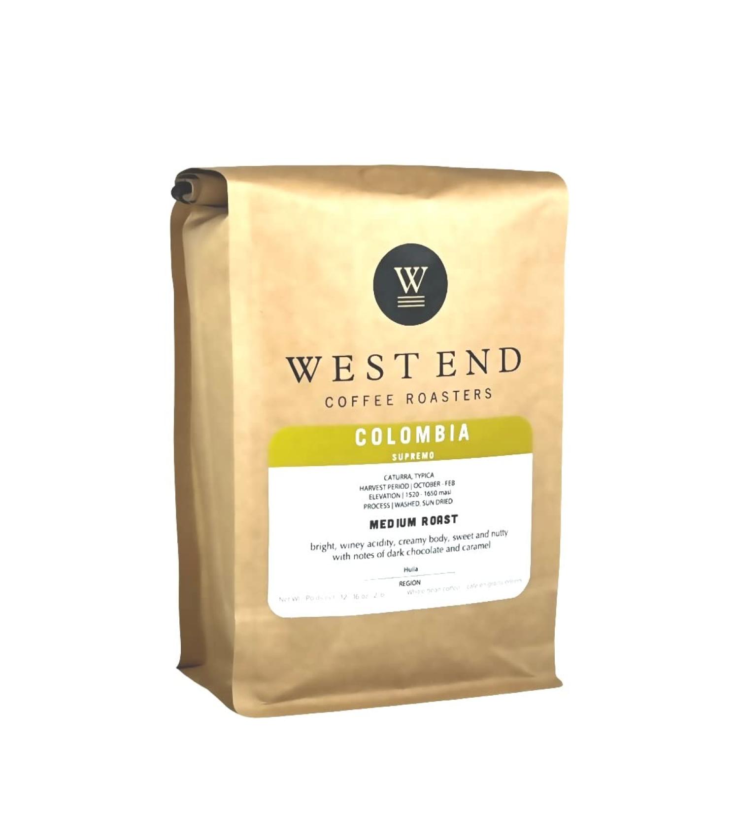 West End Coffee Roasters Colombia Supremo Medium Roast Whole Bean Ethiocally Sourced (12oz/340g) Colombia - filter 340 g (Pack of 1) - Buy Online on GoSupps.com