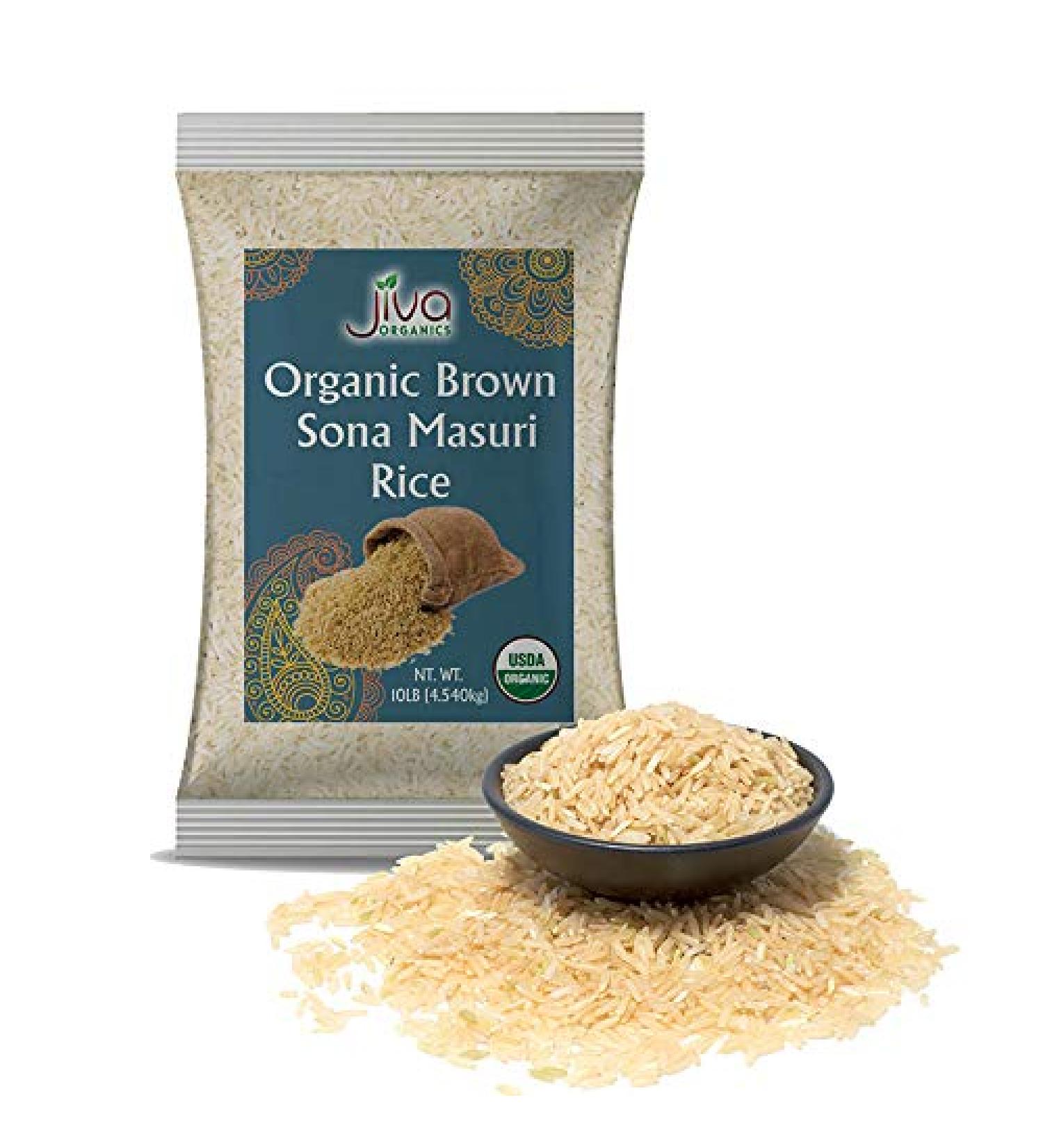 Organic Brown Sona Masoori Rice 10LB Premium Quality - India Origin Short Grain Rice All Natural & Non-GMO - by Jiva Organics