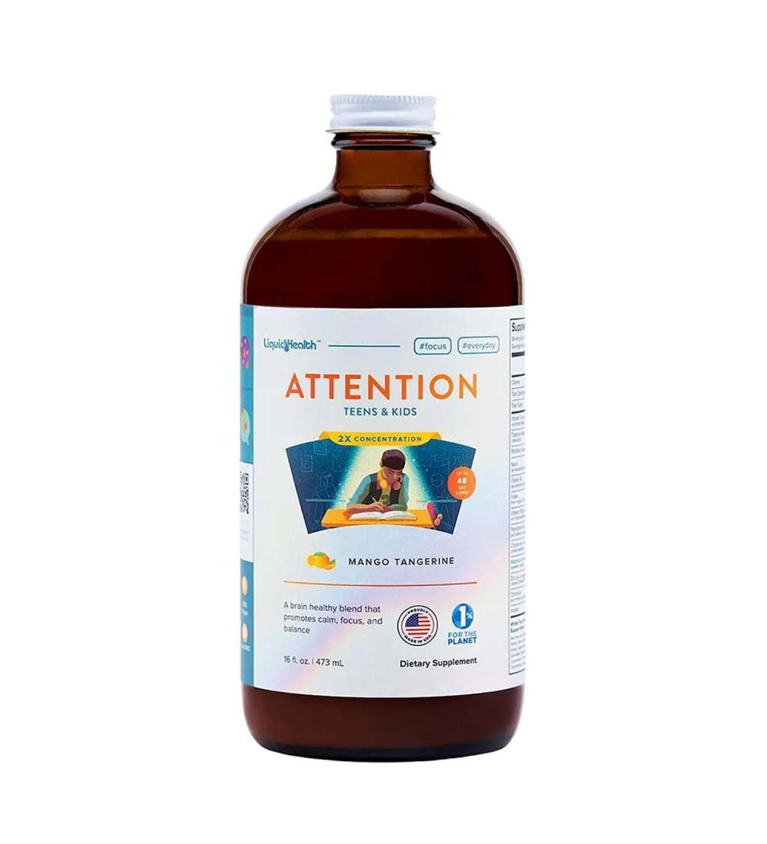 LIQUIDHEALTH 16 Oz Attention Calm Kids Children Teens Liquid Multivitamin Focus Memory Supplement Concentration Vitamins Support Vegan Sugar-Free Mango Tangerine - 16 Fl Oz (Pack of 1) - Buy Online on GoSupps.com