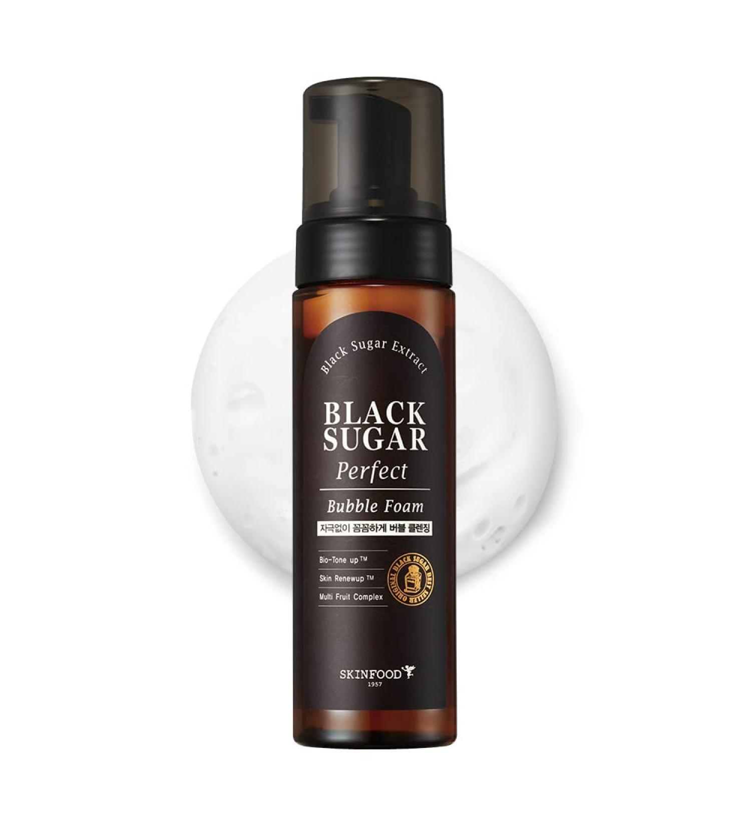 SKINFOOD Black Sugar Perfect Bubble Foam 200ml - Exfoliating Facial Cleanser for Men & Women - Buy Online on GoSupps.com