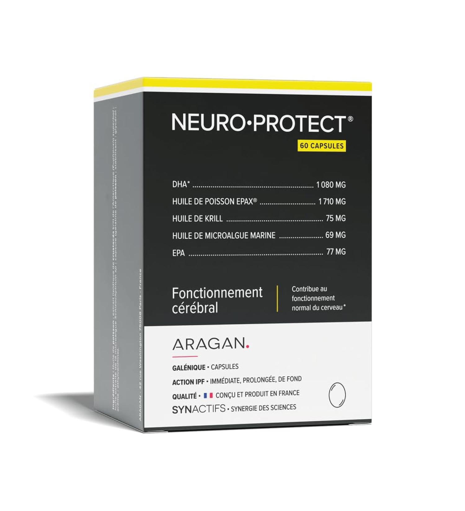 ARAGAN - Synactives - NeuroProtect - Cerebral Function Food Supplement - Fish Oil and Krill Oil - Rich in Omega 3-60 capsules - 1 to 2 months taken - Made in France - Buy Online on GoSupps.com