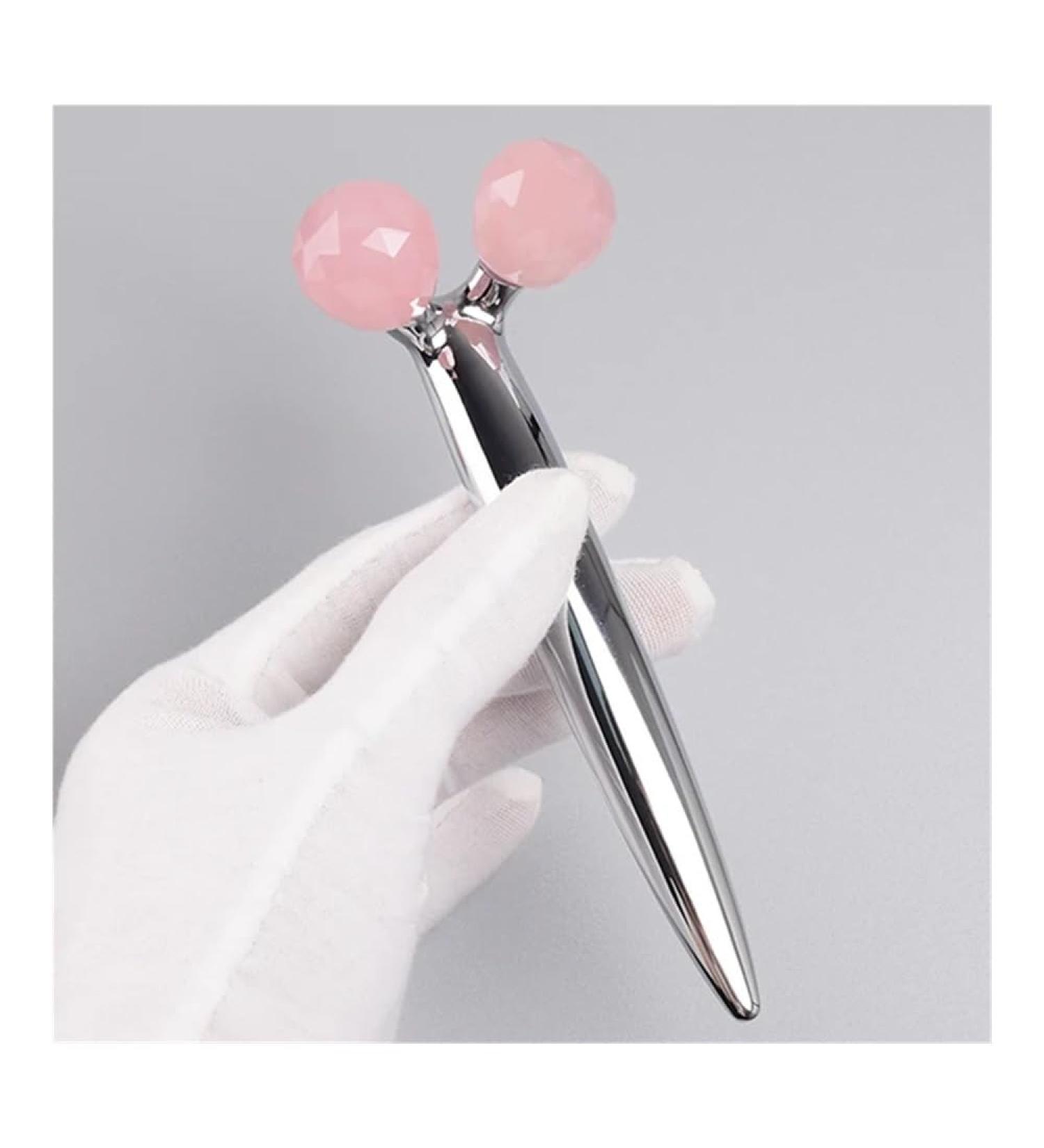3D Multi-Flour Rose Quartz Face Roller with Stainless Steel Handle - Jade Lift & Firming Massager for Body Back & Arms (Light Red) - Shop Now for Global Shipping - Buy Online on GoSupps.com