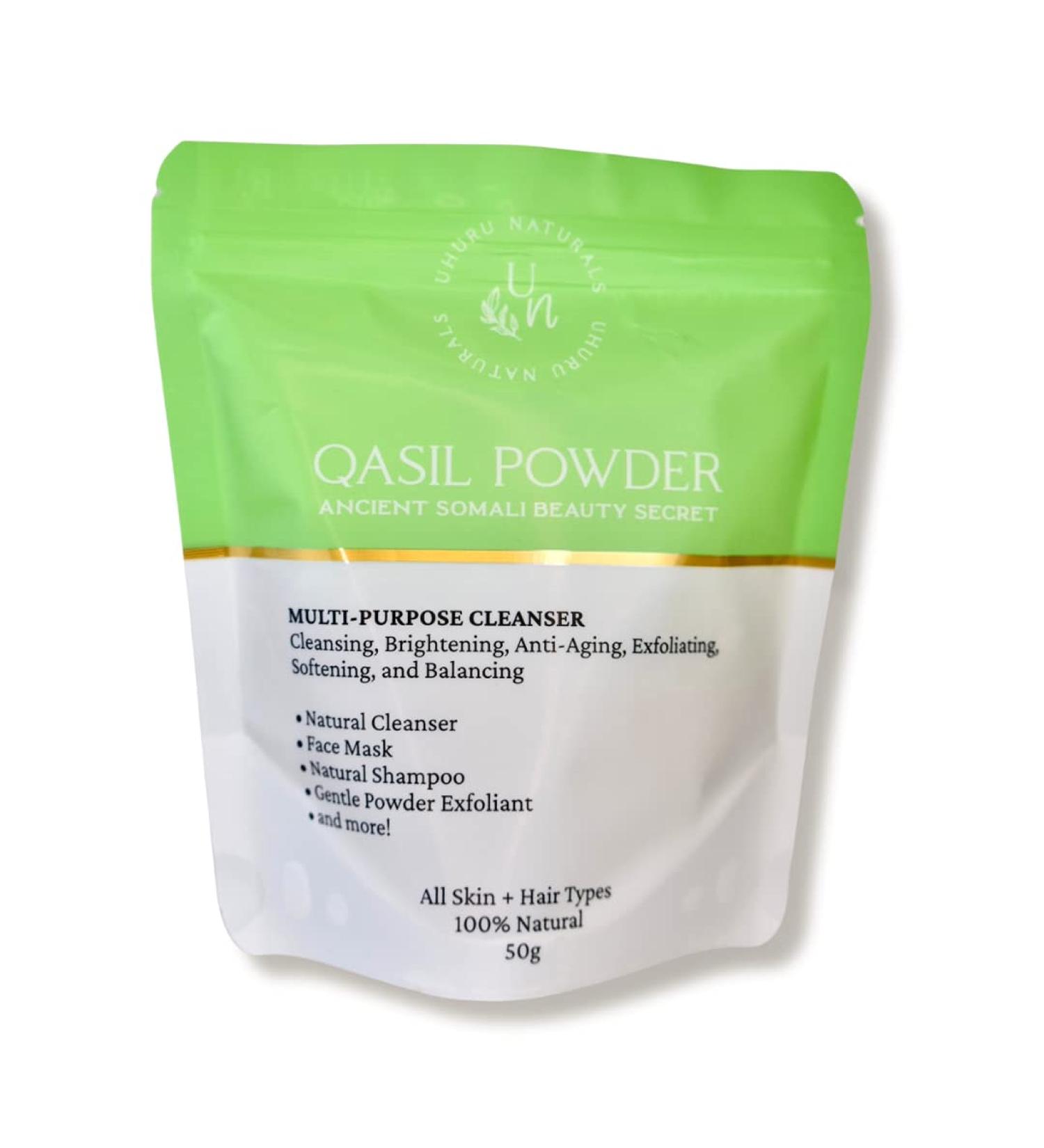 Uhuru Naturals Qasil Powder 50g - Ancient Somali Beauty Secret Deep Cleansing Facial Mask for Glowing Skin Reduces Dark Marks & Scars Brightens & Detoxifies - Buy Online on GoSupps.com