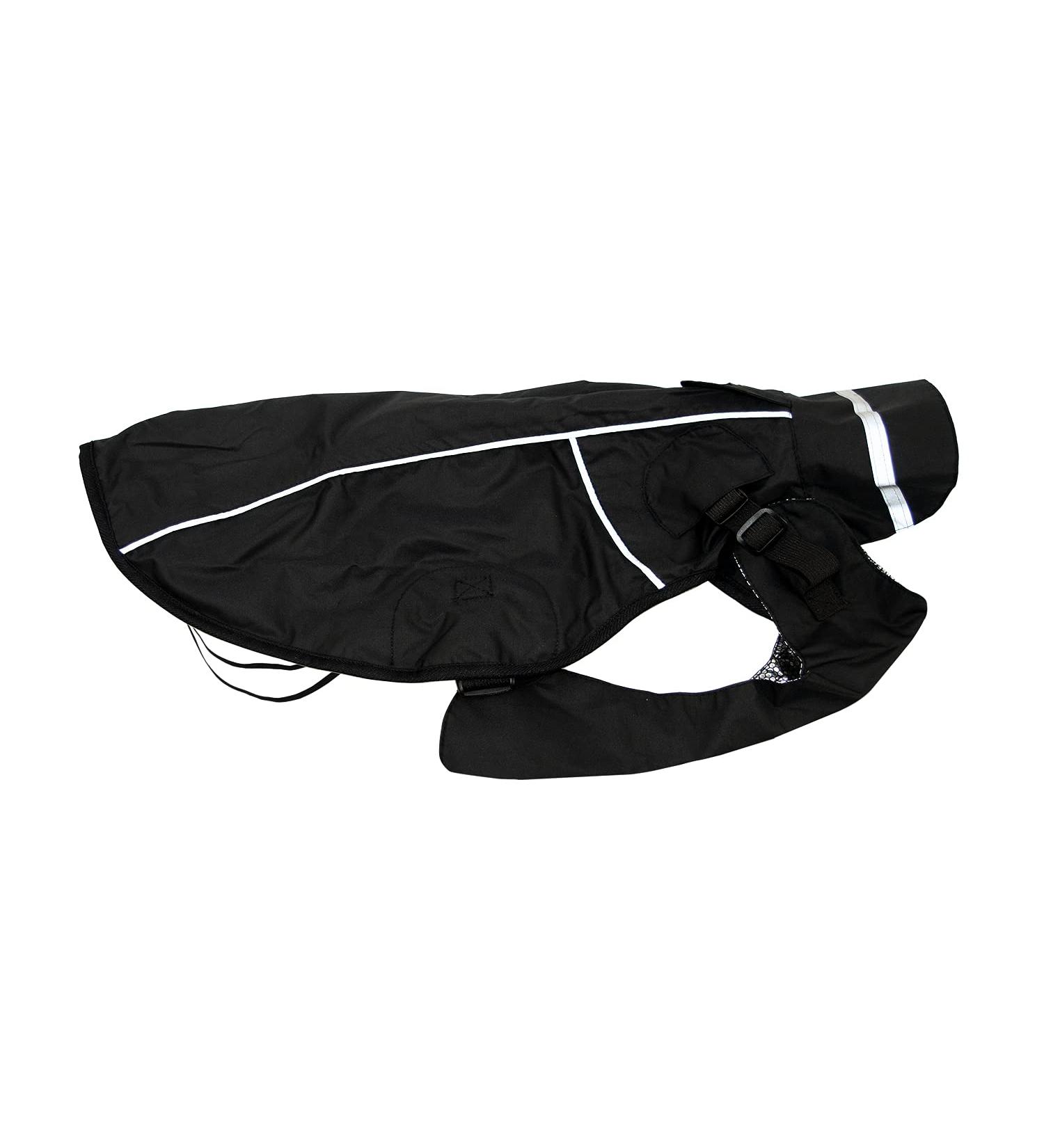 Jeggo Dry Dog raincoat for dogs with the zipper water and windproof to open on both sides breathable with inner lining for protection against cold (black 48 cm) black 48 cm