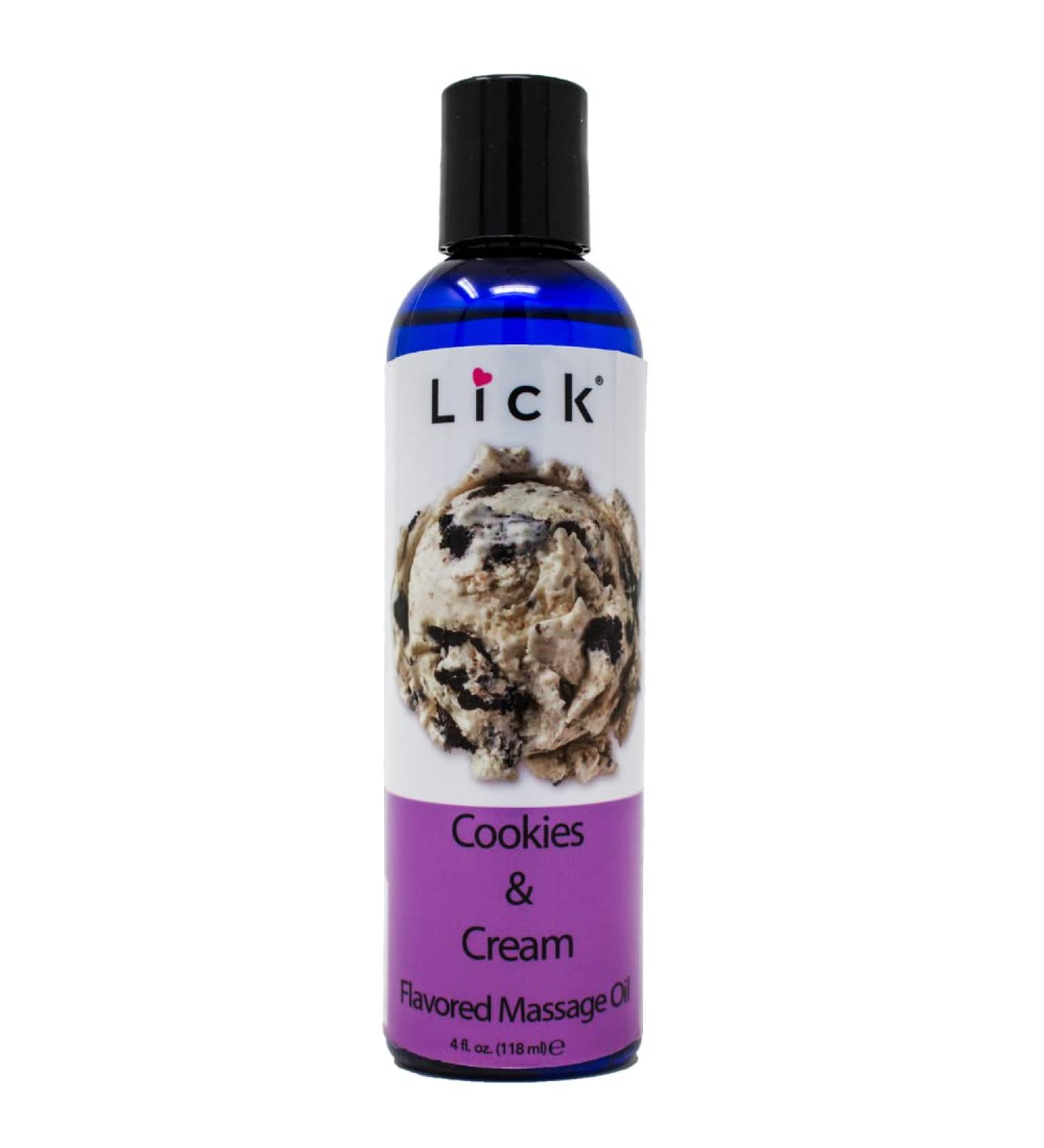 Lick Cookies and Cream Edible Massage Oil - Vitamin E & Sweet Almond Oil Non-Sticky for Relaxing Full Body Massages - 4 oz | International Shipping Available - Buy Online on GoSupps.com