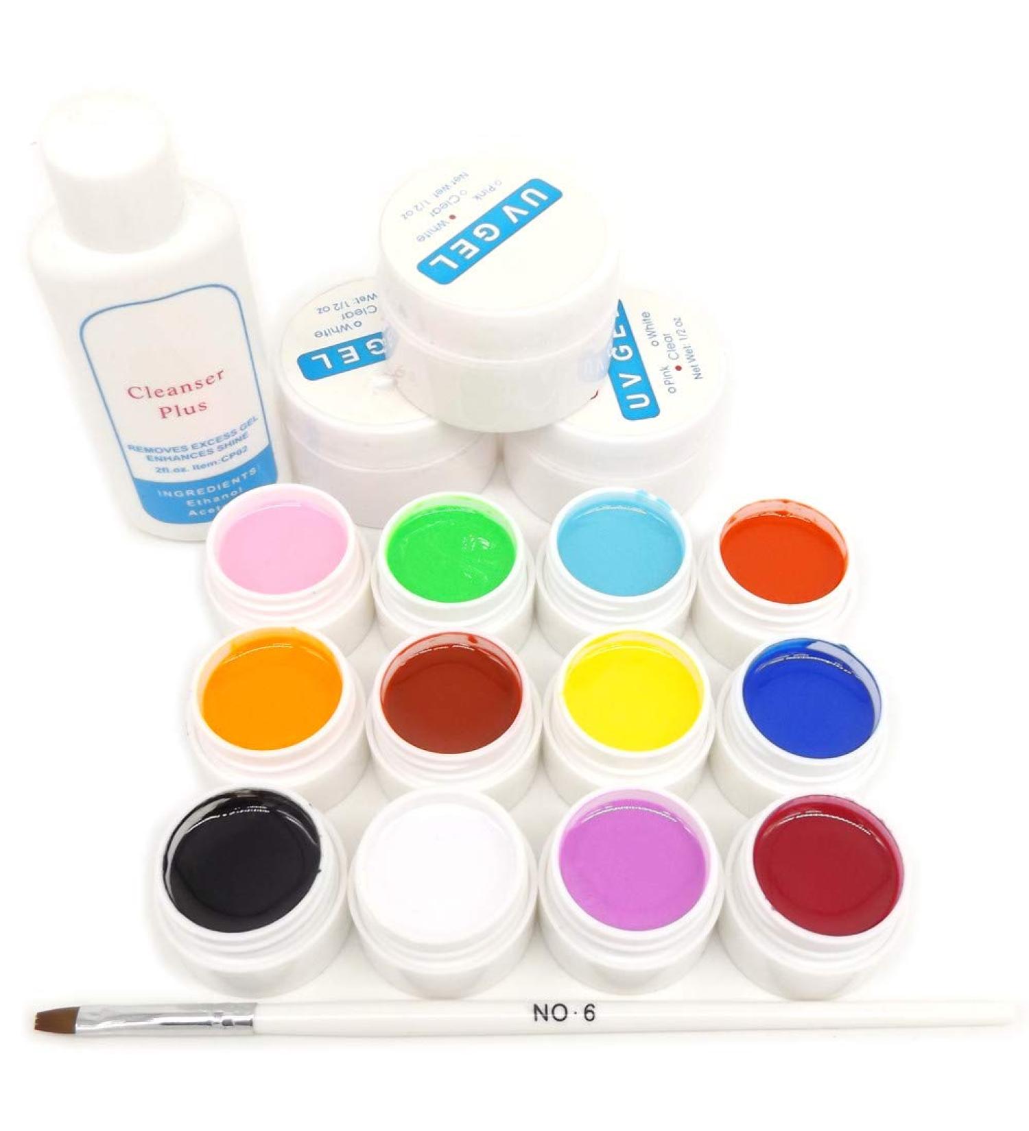 Warm Girl 12 Color UV Gel Builder Set - Clear Pink & White Gel Cleanser + Brush | Perfect for Nail Art - International Shipping - Buy Online on GoSupps.com