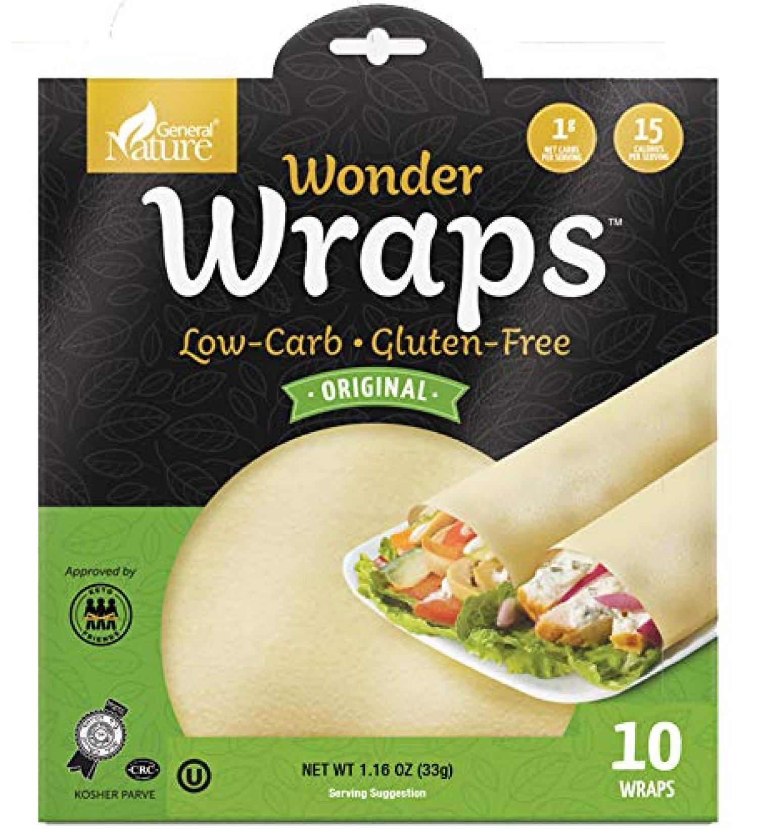 Wonder Wraps - Low Carb Keto Tortillas | Non-GMO, Kosher, Low Calorie Burrito Wraps | Ideal for Weight Loss | Gluten Free, Soy Free, Nut Free | Vegetarian | 10 Thin Wraps | 1.16 Ounce - Buy Online on GoSupps.com
