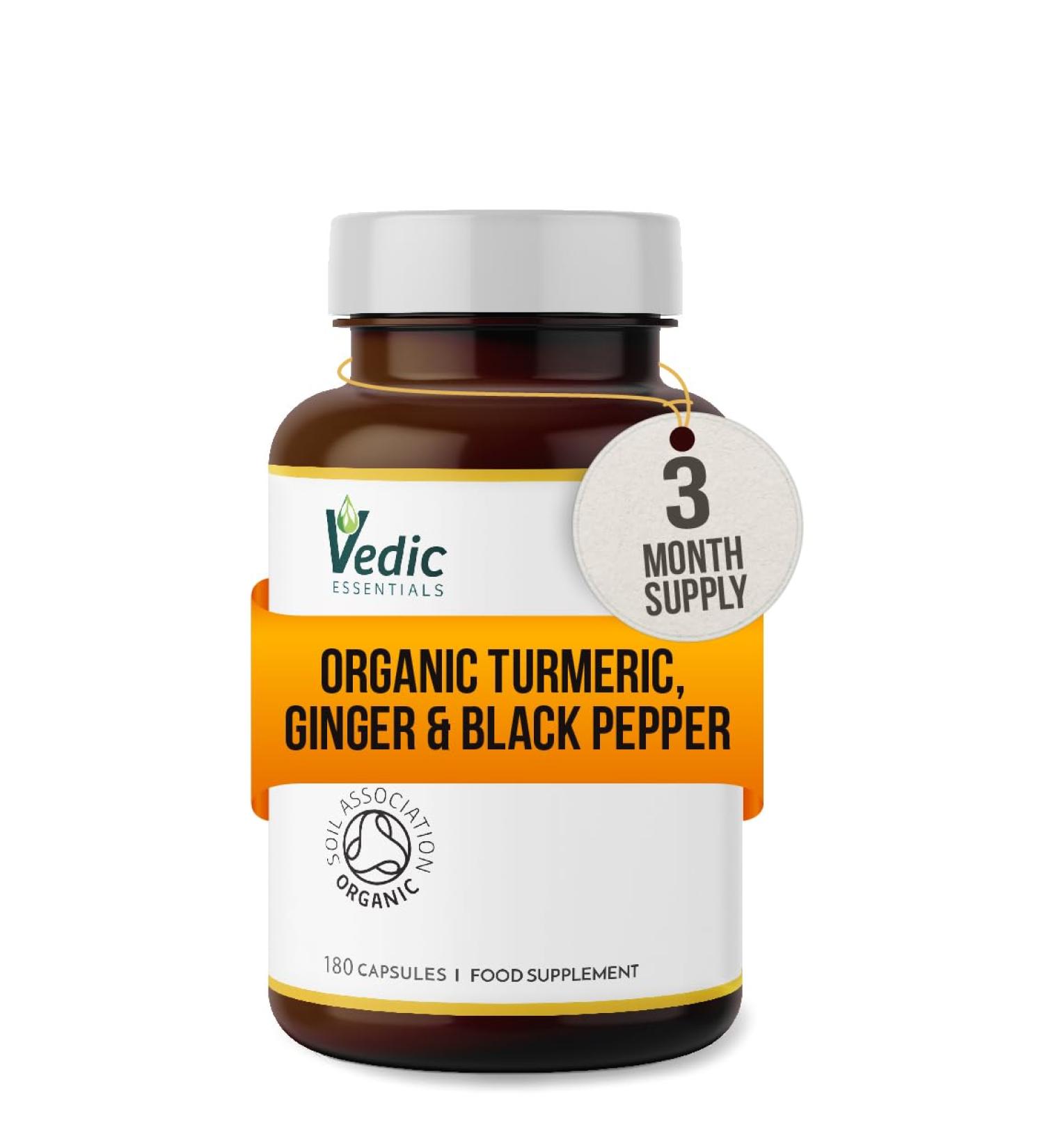 Organic Turmeric Curcumin Capsules 1440mg with Ginger & Black Pepper | Joint Support Supplement | 180 Vegan Capsules | Made in UK - Buy Online on GoSupps.com