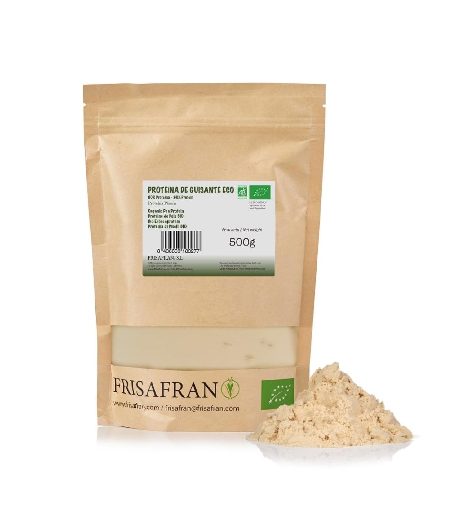  FRISAFRAN FRISAFRAN | Organic Pea Protein 500g | Protein Powder Concentrate | Pea Protein Powder | Ground Peas | Superfood | Plant Protein | 100% Natural | Vegan | Gluten-Free - Buy Online on GoSupps.com