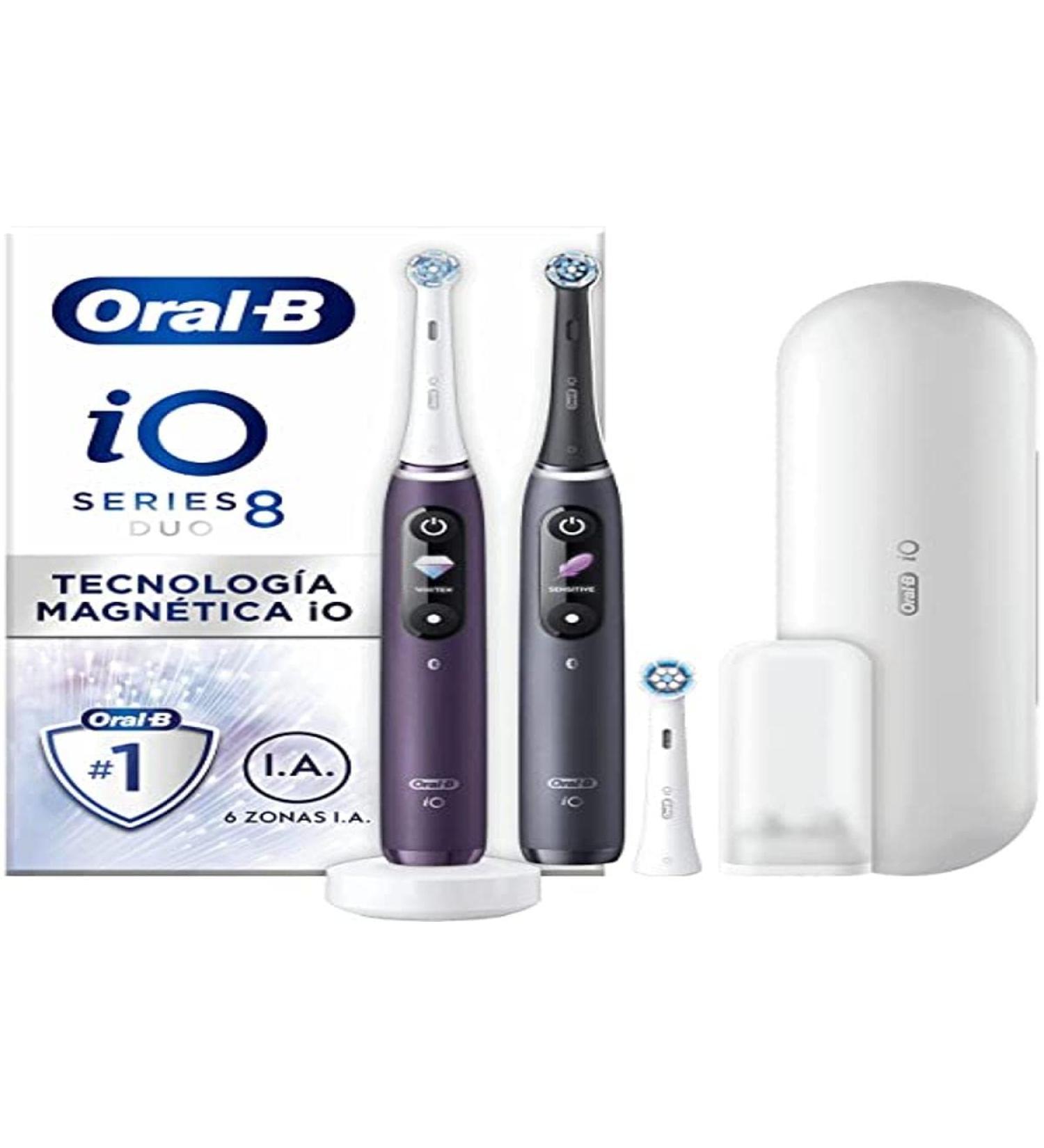 Oral-B io 8 electric toothbrushes rechargeable violet and black handle combined with Bluetooth with magnetic technology father's day gift 3 brushes 1 travel case