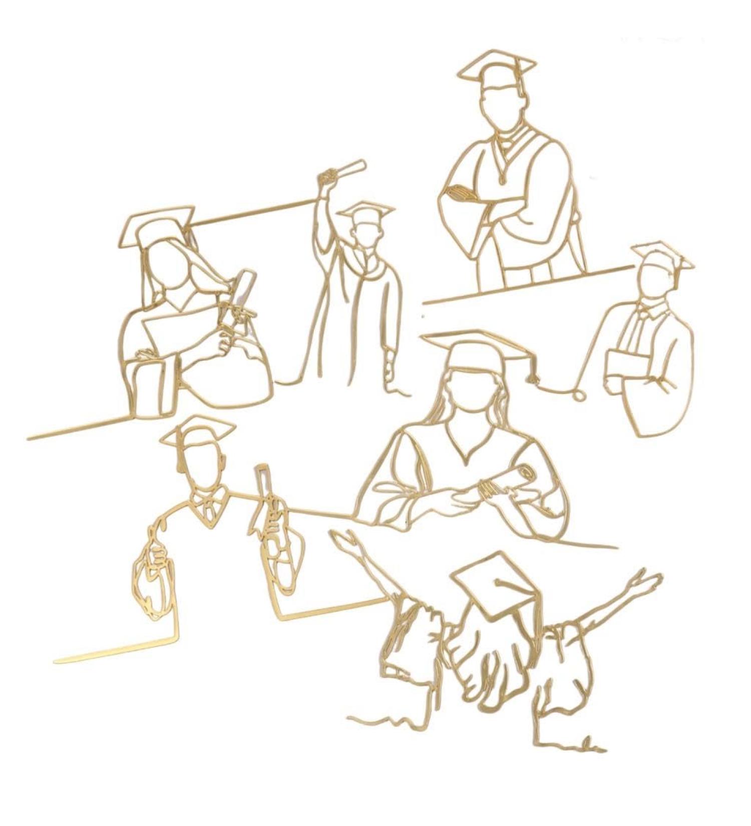 7 Pcs Graduation Cupcake Toppers Class of 2024 Graduation Party Decorations Acrylic Character Silhouette Graduation Cake Toppers Black Gold Line Cake Decoration for Graduation Party Decoration Gold