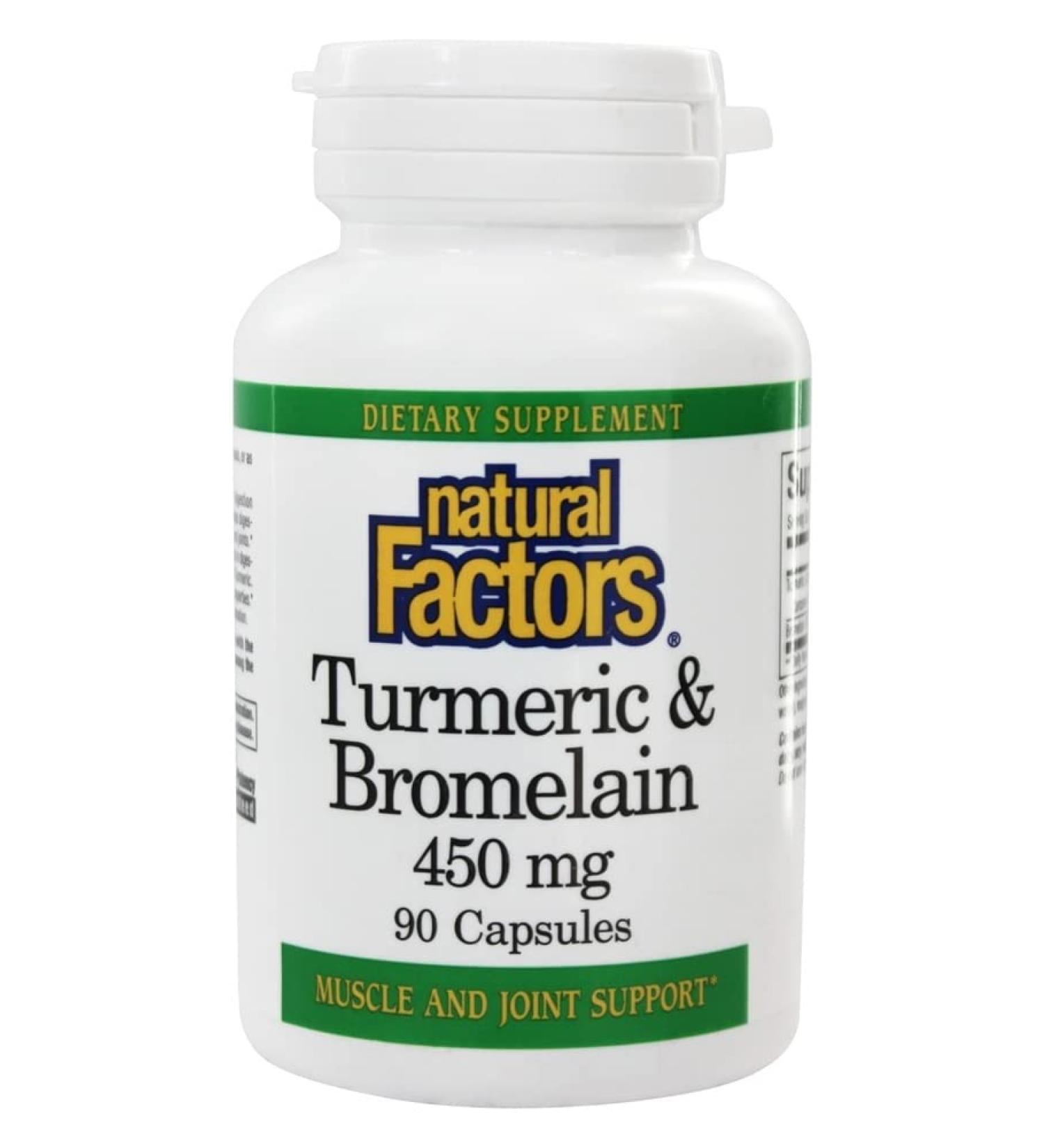 Natural Factors Turmeric & Bromelain 450mg - 90 Capsules for Joint Health & Wellness - Buy Online on GoSupps.com