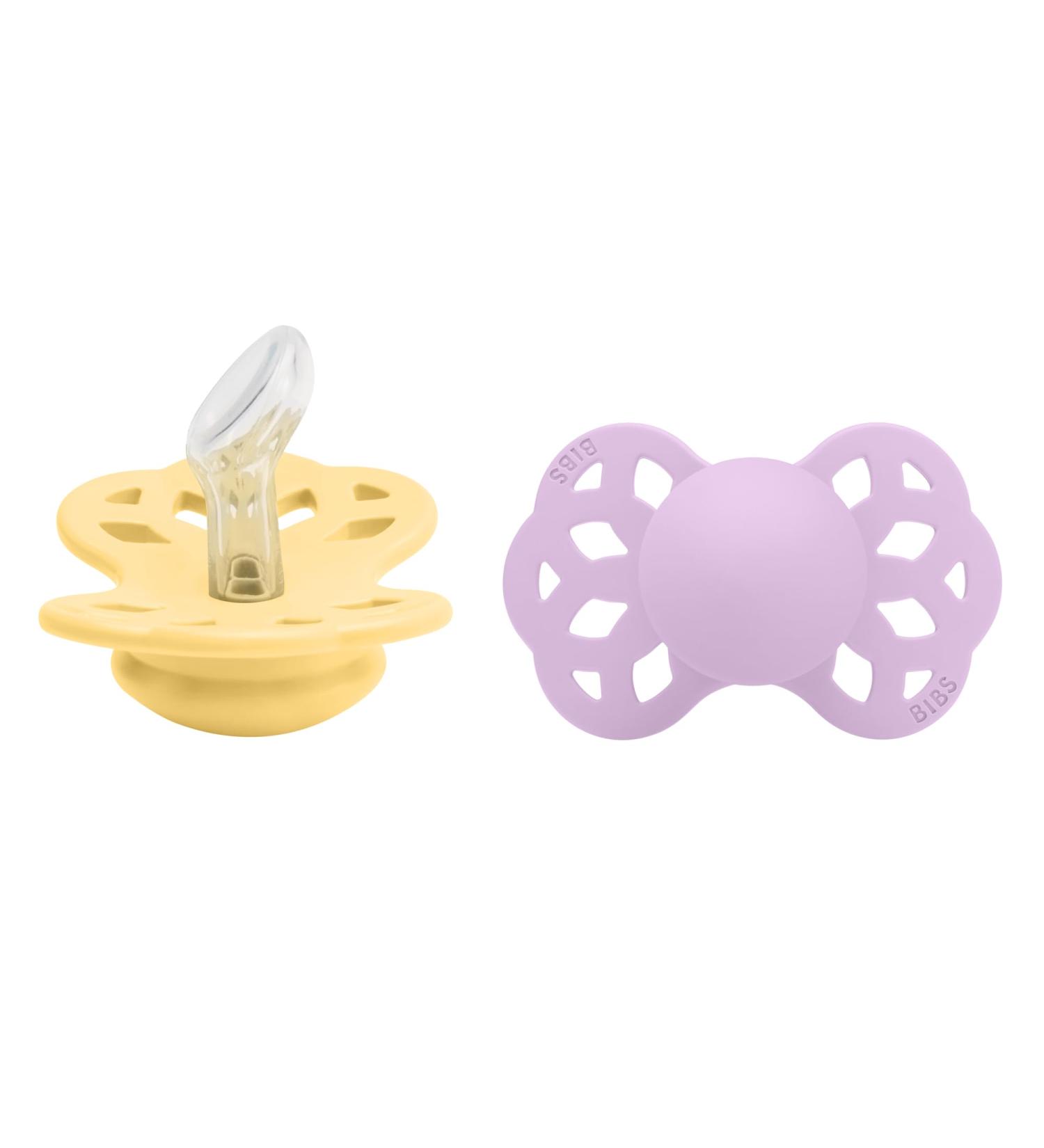 BIBS Infinity Anatomical Pacifier 2-Pack | BPA-Free Silicone | Size 1 (0-6 Months) | Made in Denmark - Pale Butter & Violet Sky - Buy Online on GoSupps.com